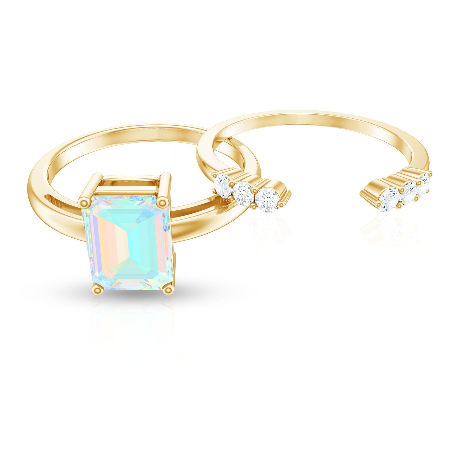2 Carat Emerald Cut Ethiopian Opal Solitaire Ring Set with Diamond Enhancer