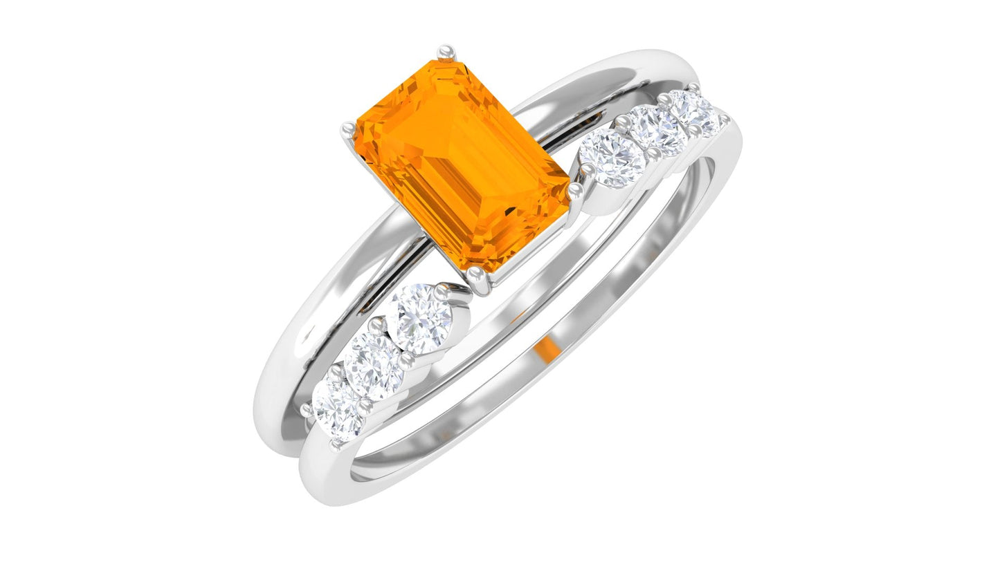 Real Fire Opal Solitaire Ring set with Diamond