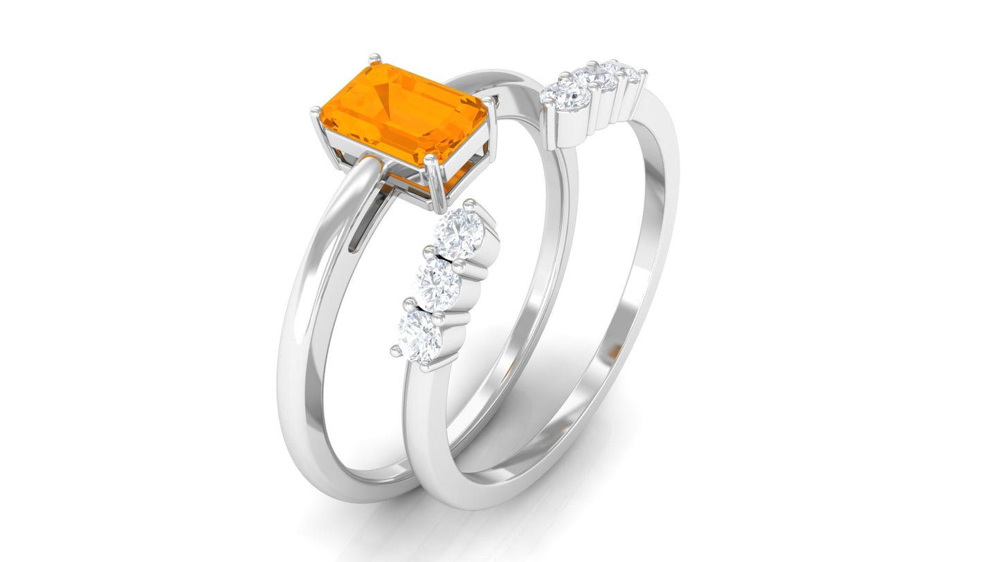 Real Fire Opal Solitaire Ring set with Diamond