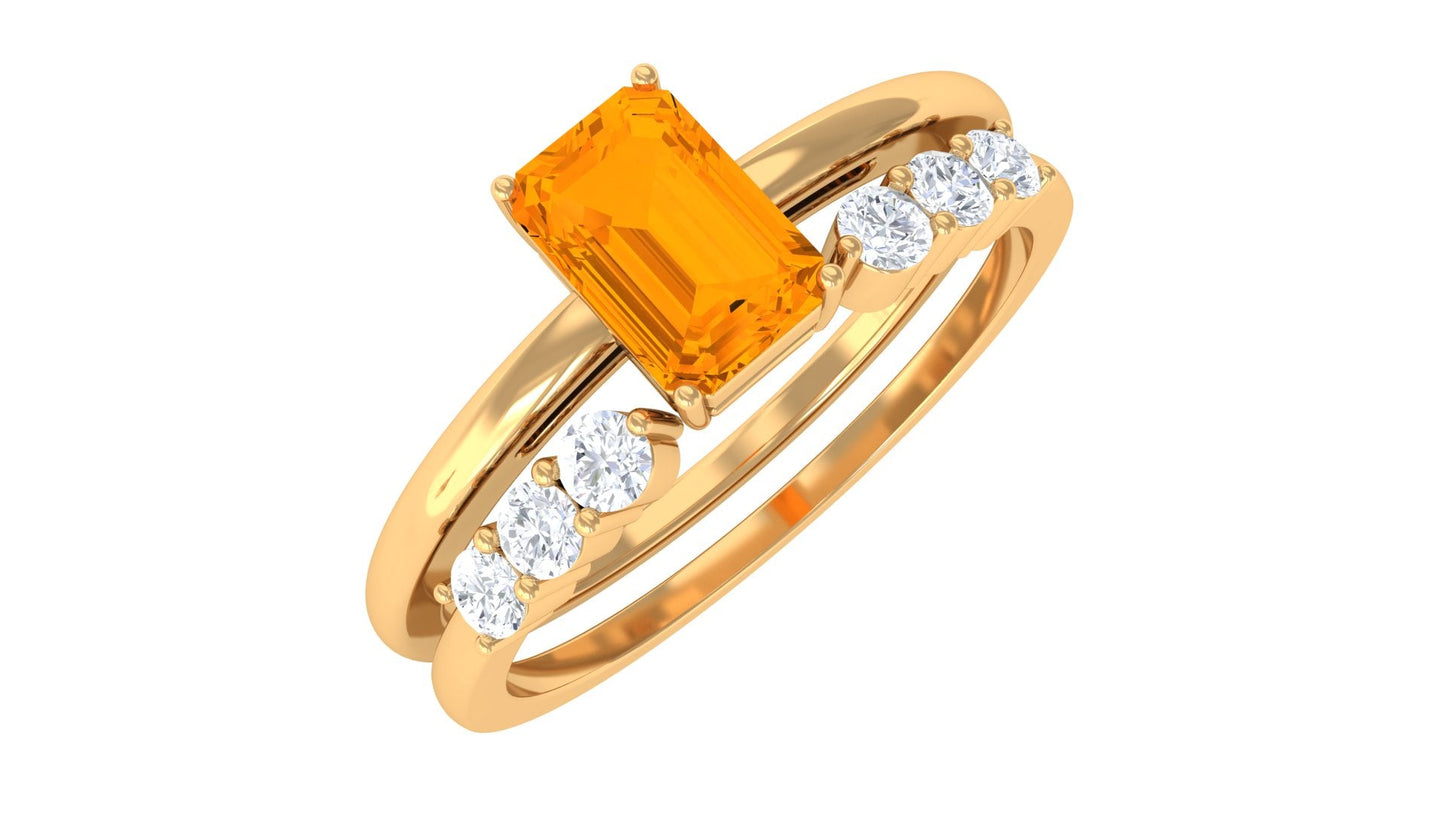 Real Fire Opal Solitaire Ring set with Diamond
