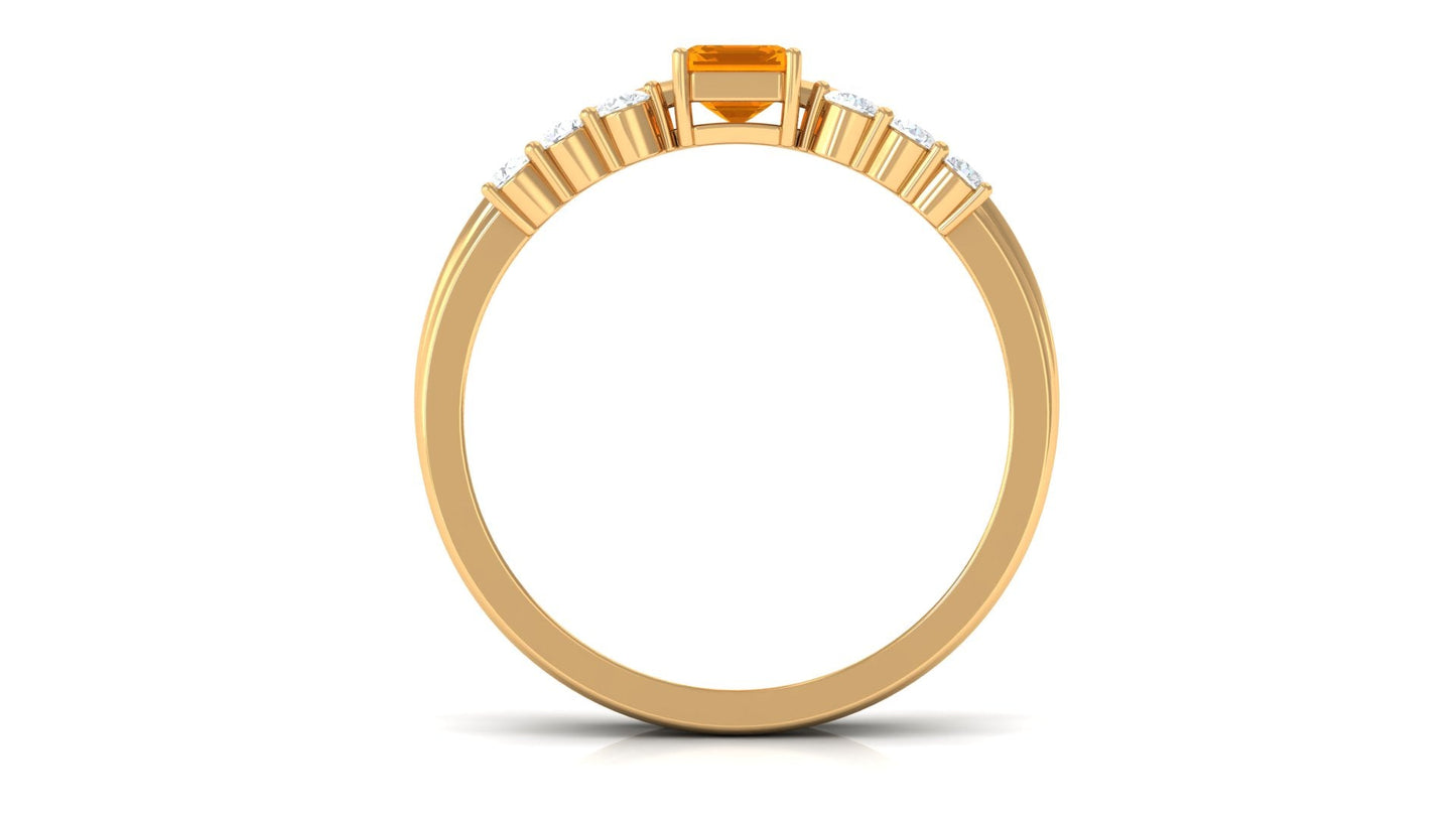 Real Fire Opal Solitaire Ring set with Diamond