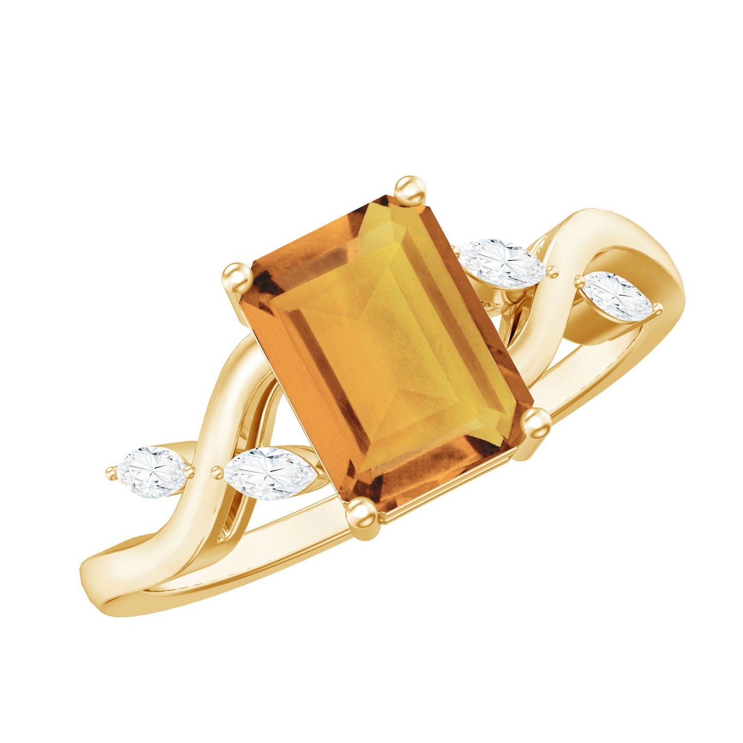 Natural 1.8 Carat Citrine Emerald Cut Engagement Ring with Diamond