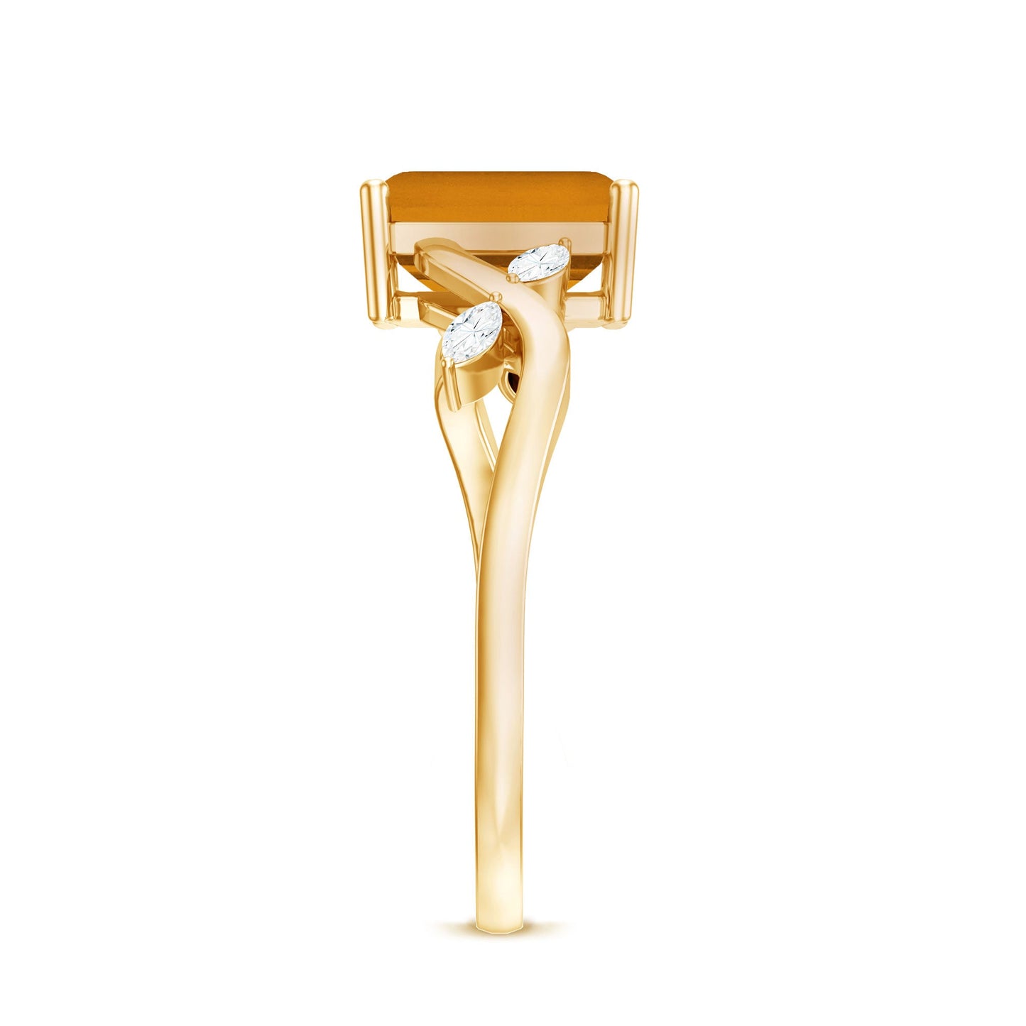 Natural 1.8 Carat Citrine Emerald Cut Engagement Ring with Diamond