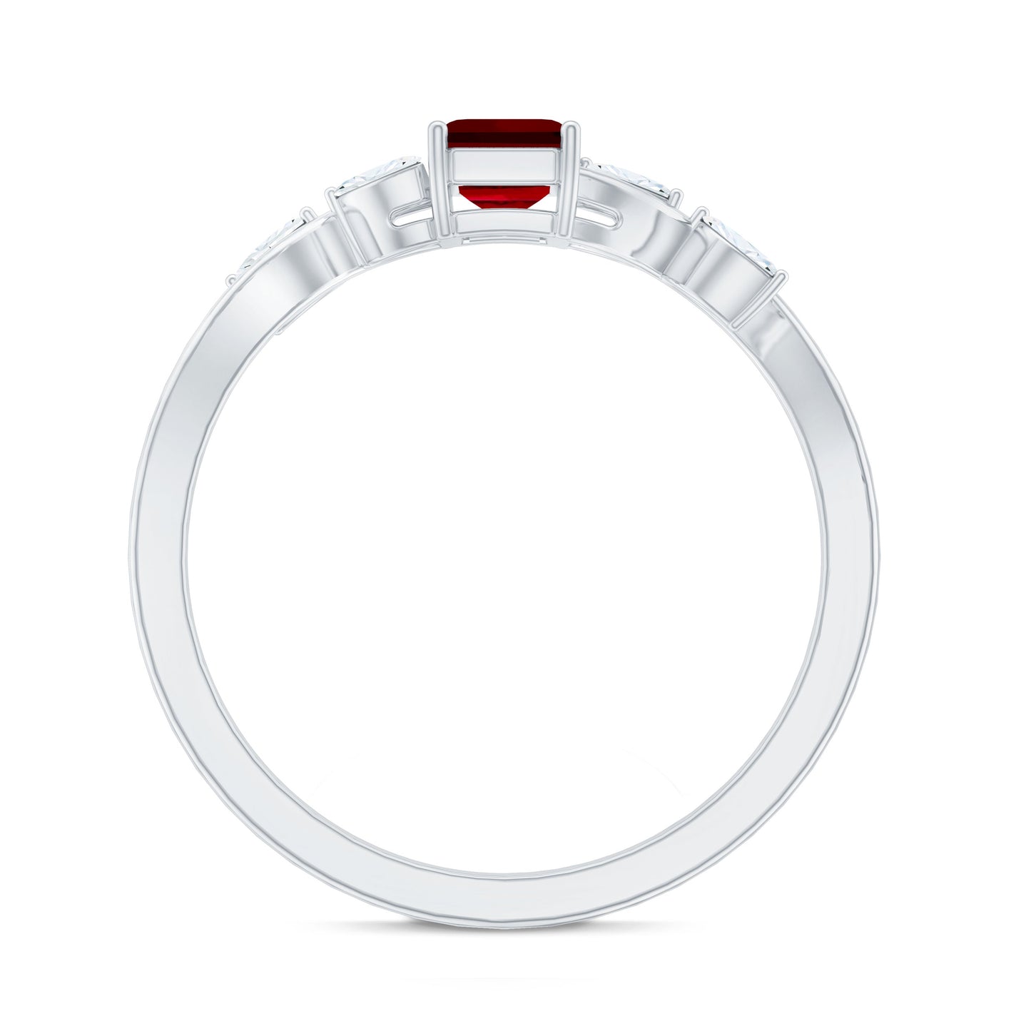 Lab Grown Ruby Solitaire Split Shank Ring with Diamond