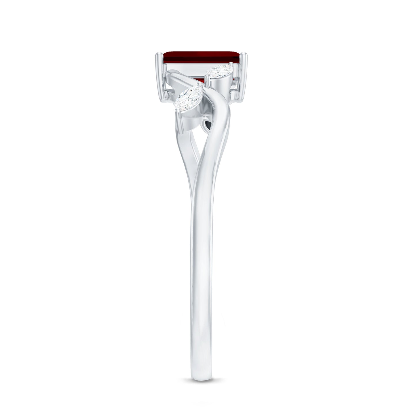 Lab Grown Ruby Solitaire Split Shank Ring with Diamond