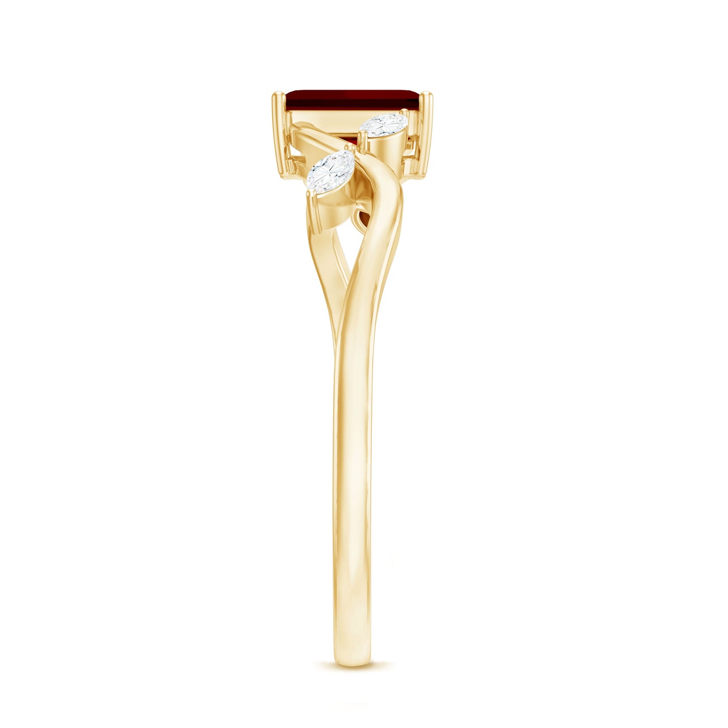 Lab Grown Ruby Solitaire Split Shank Ring with Diamond