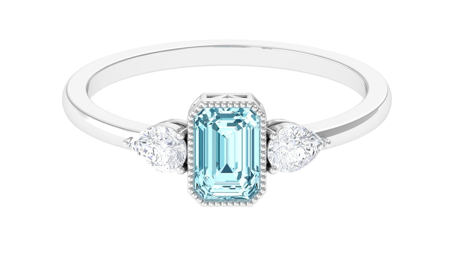 0.6 Carat Natural Aquamarine and Diamond 3 Stone Engagement Ring with Certificate