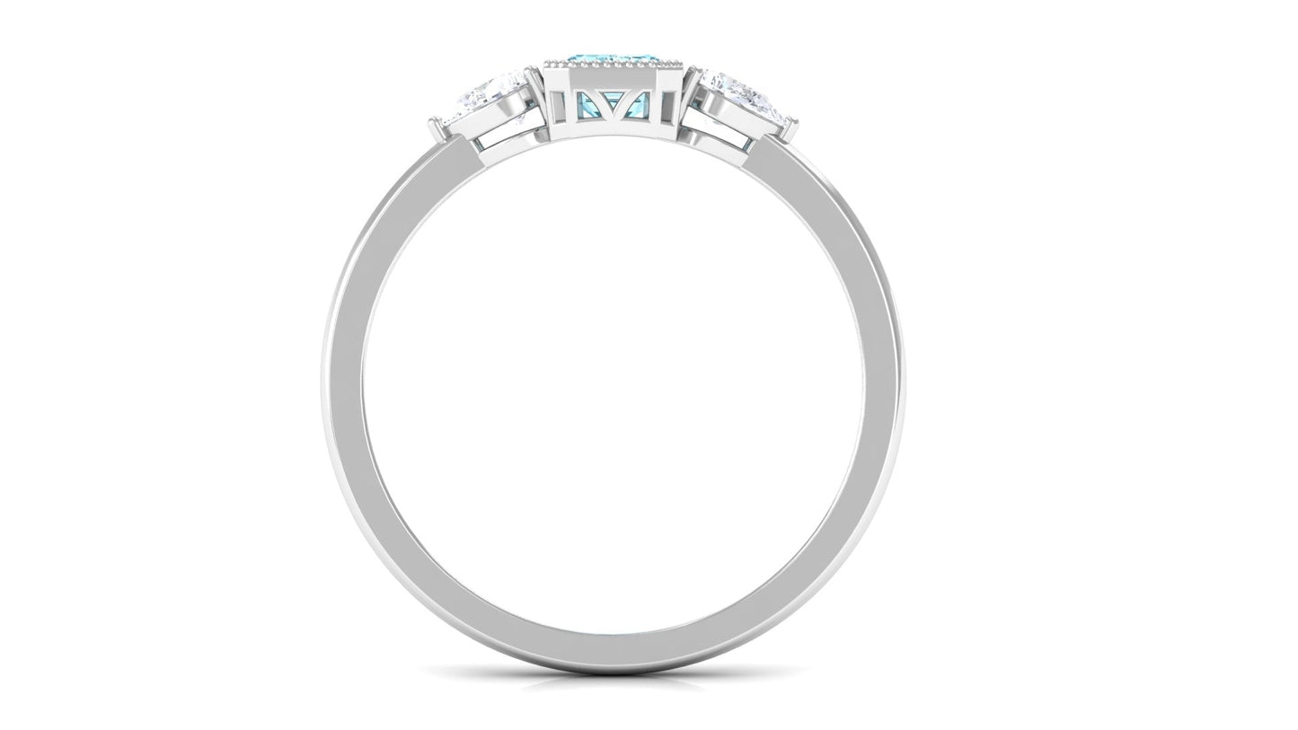 0.6 Carat Natural Aquamarine and Diamond 3 Stone Engagement Ring with Certificate