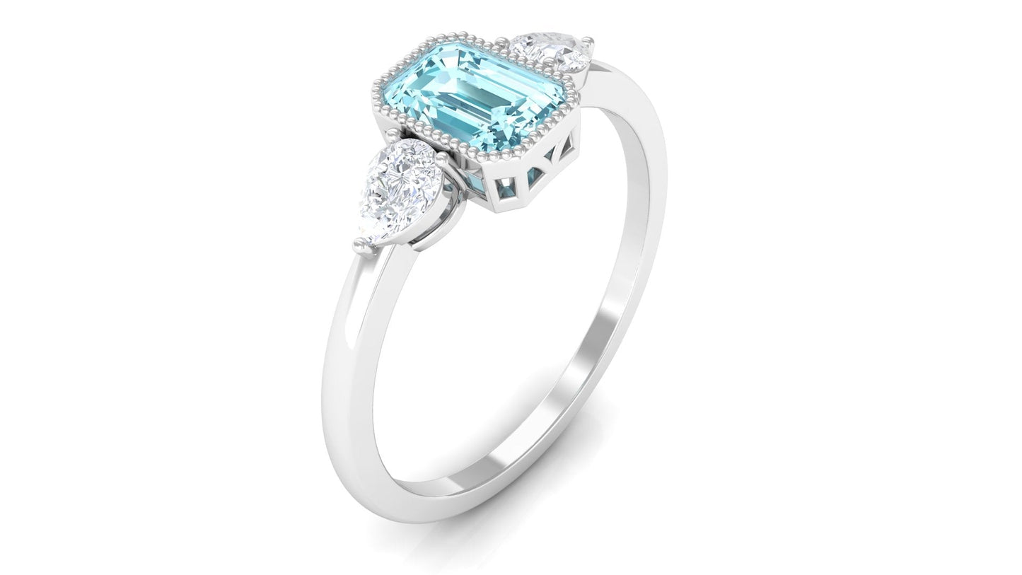0.6 Carat Natural Aquamarine and Diamond 3 Stone Engagement Ring with Certificate