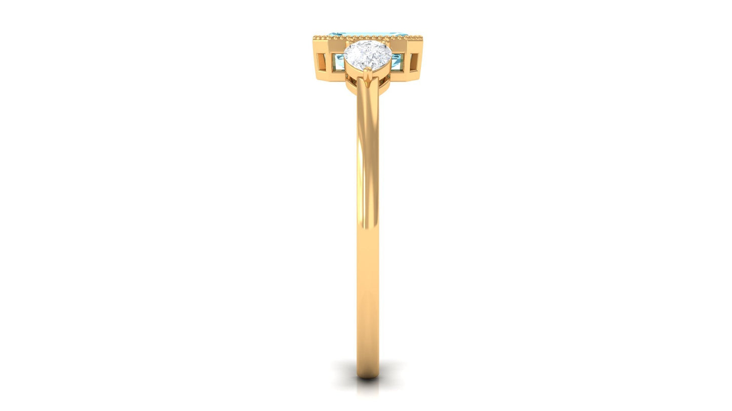 0.6 Carat Natural Aquamarine and Diamond 3 Stone Engagement Ring with Certificate