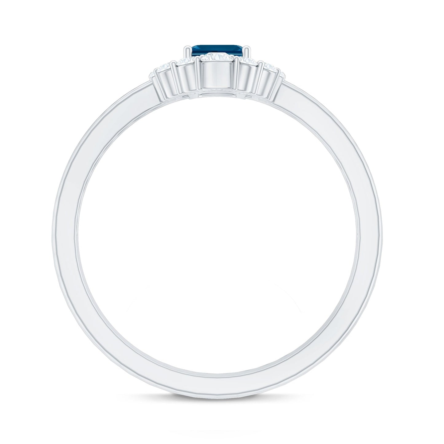 Emerald Cut London Blue Topaz Double Band Engagement Ring with Diamond