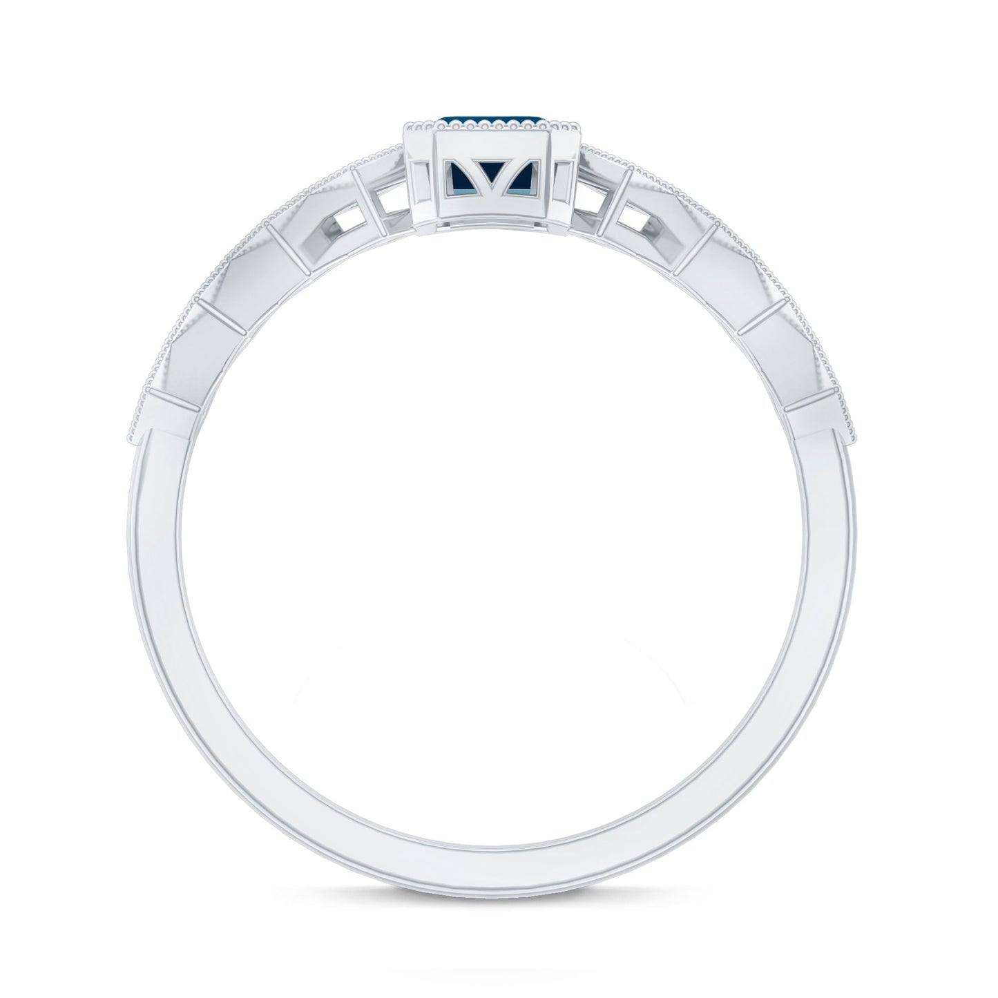 0.7 Carat Emerald Cut London Blue Topaz Engagement Ring with Beaded Details
