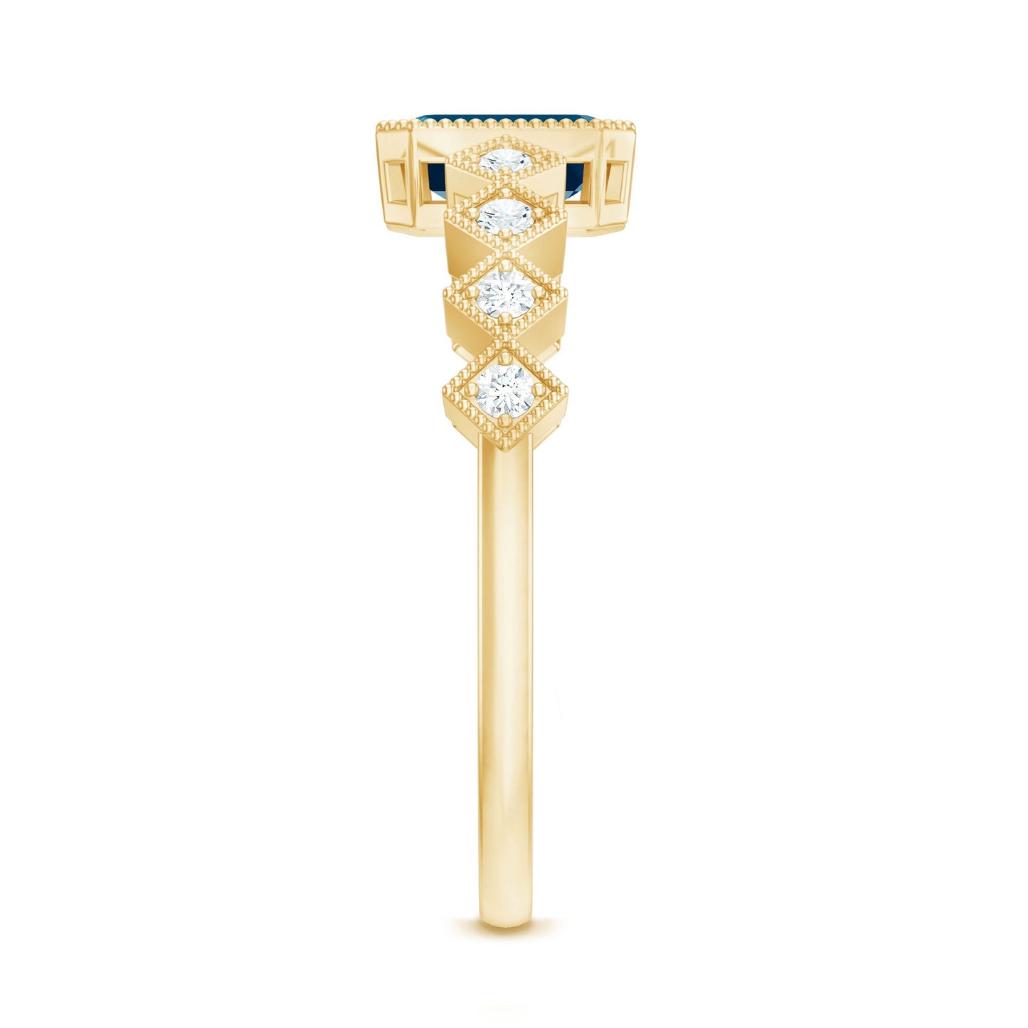 0.7 Carat Emerald Cut London Blue Topaz Engagement Ring with Beaded Details