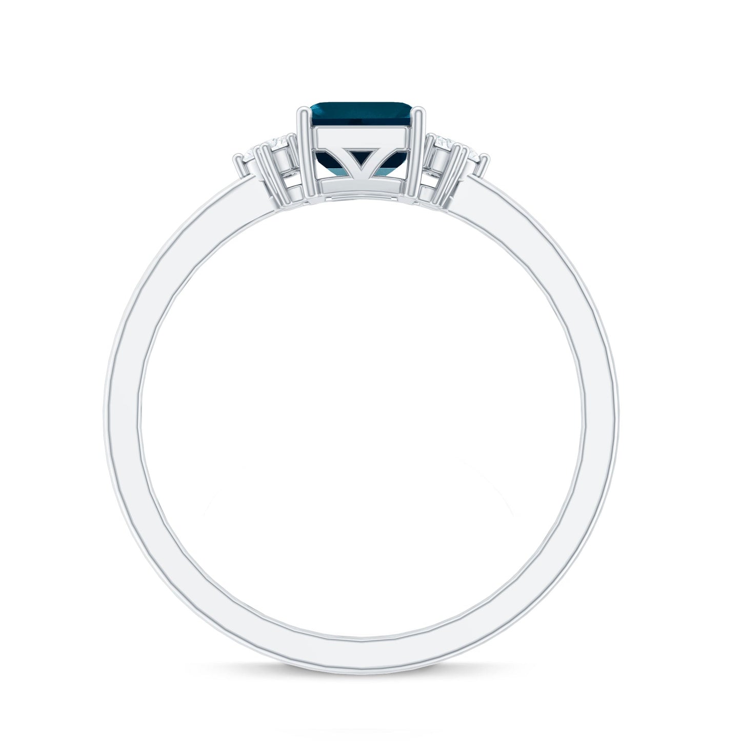 2.2 Carat Emerald Cut London Blue Topaz Diamond Engagement Ring with Certificate