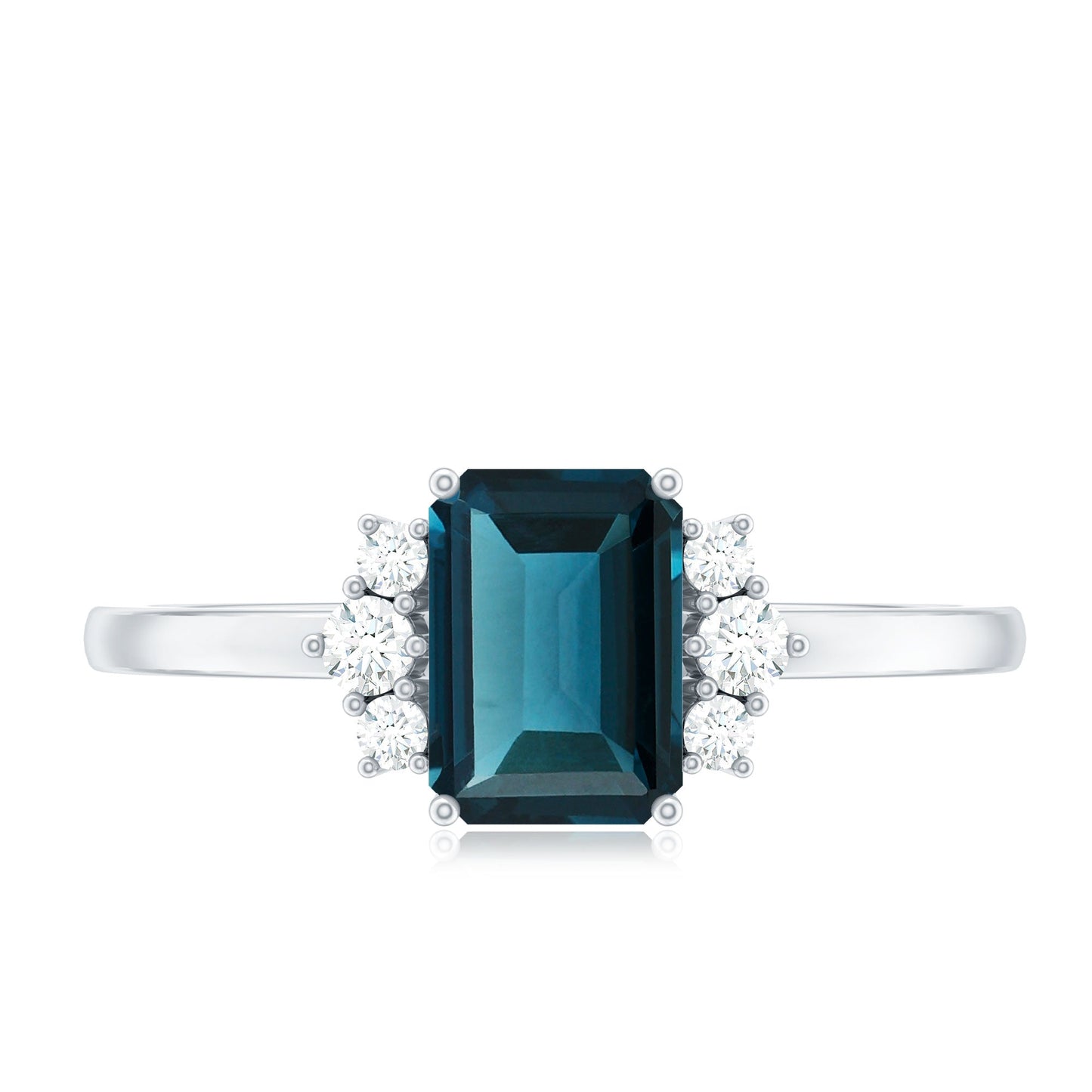 2.2 Carat Emerald Cut London Blue Topaz Diamond Engagement Ring with Certificate