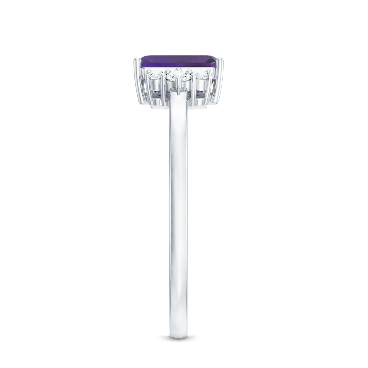 Octagon Cut Amethyst Solitaire Ring with Diamond Accent
