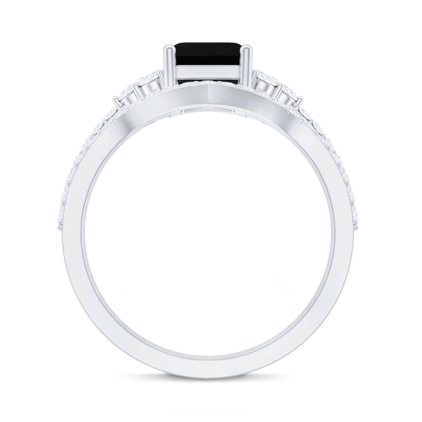 Certified 1.6 Carat Emerald Cut Lab Grown Black and White Diamond Wedding Ring Set