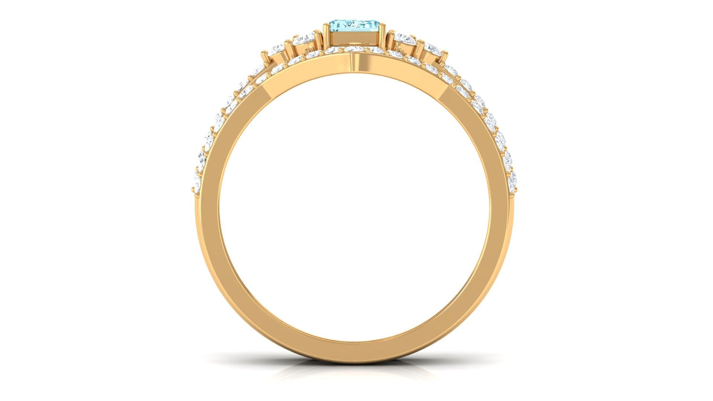 Genuine Aquamarine and Diamond Emerald Cut Wedding Ring Set with Certificate
