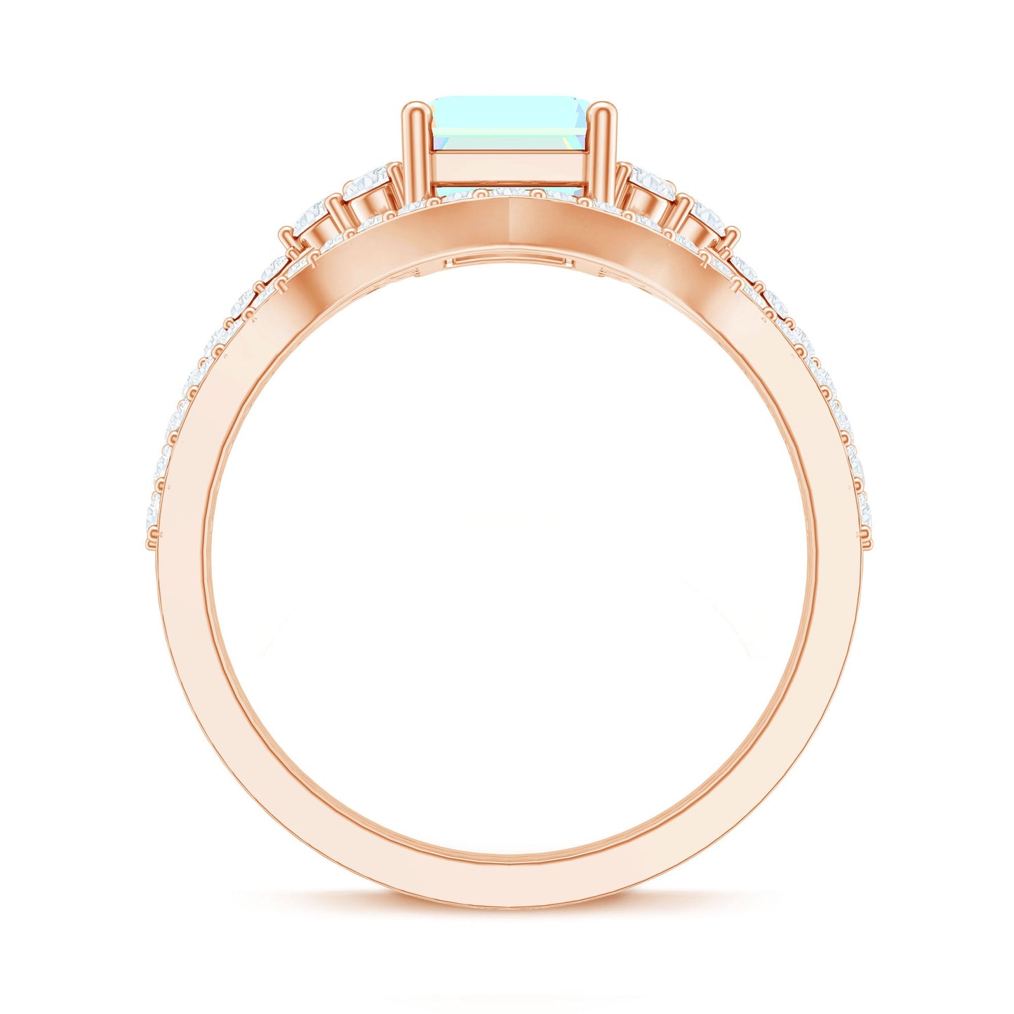 2 Carat Emerald Cut Ethiopian Opal Bridal Ring Set with Diamond Band