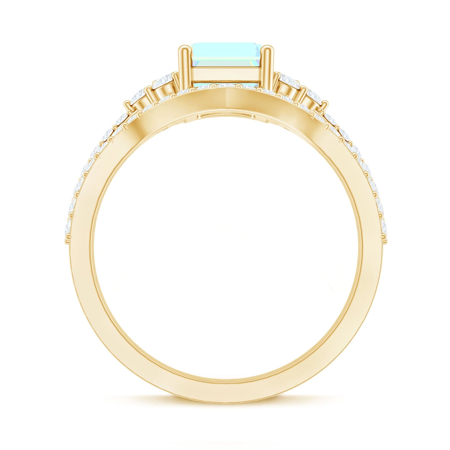 2 Carat Emerald Cut Ethiopian Opal Bridal Ring Set with Diamond Band