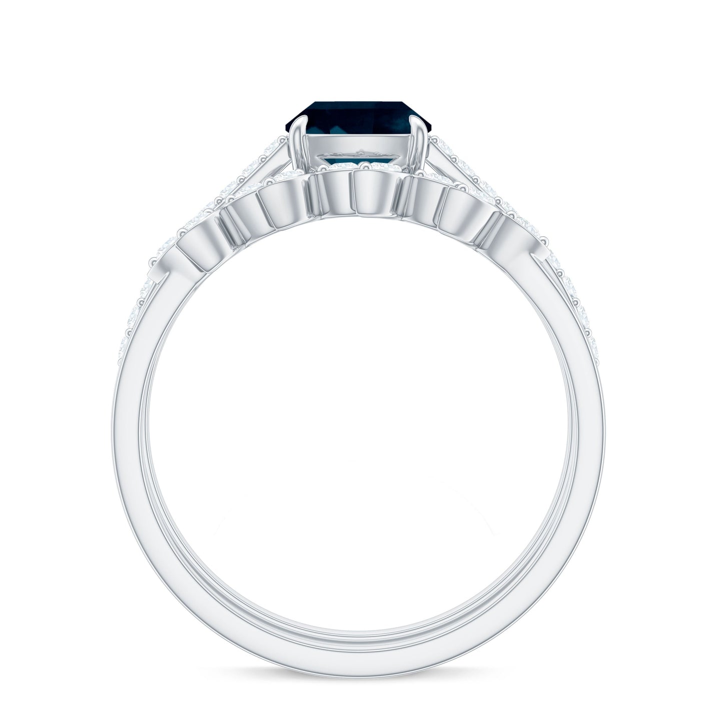 2.8 Carat Cushion Cut London Blue Topaz and Diamond Engagement Ring with Wedding Band