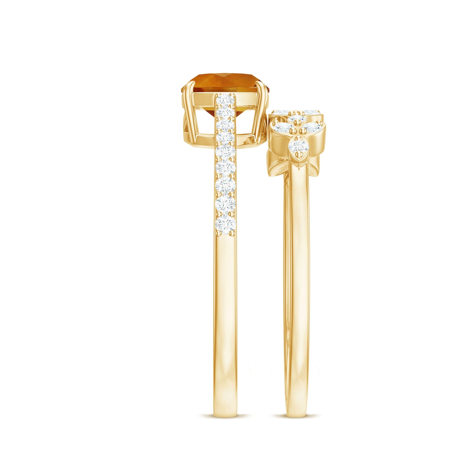 Certified 2.2 Carat Citrine and Diamond Wedding Bridal Ring Set of 2