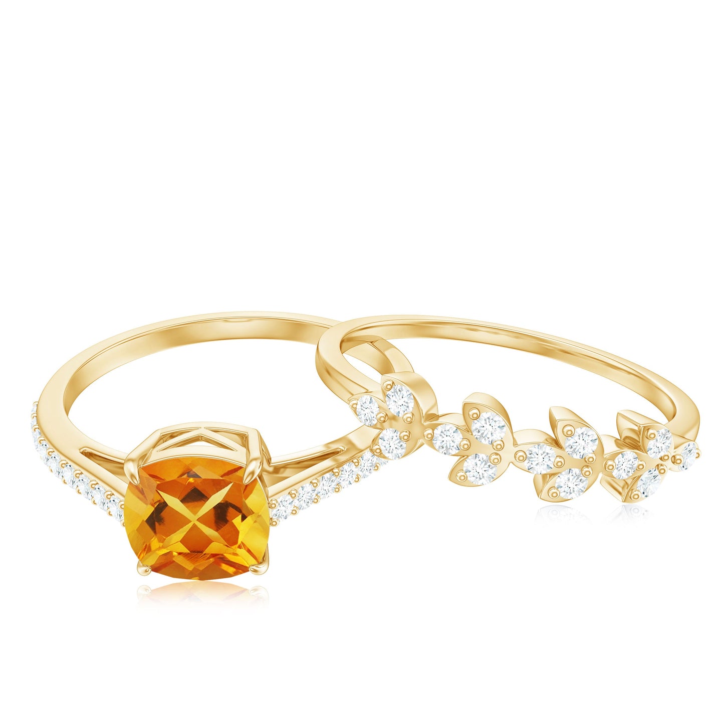 Certified 2.2 Carat Citrine and Diamond Wedding Bridal Ring Set of 2