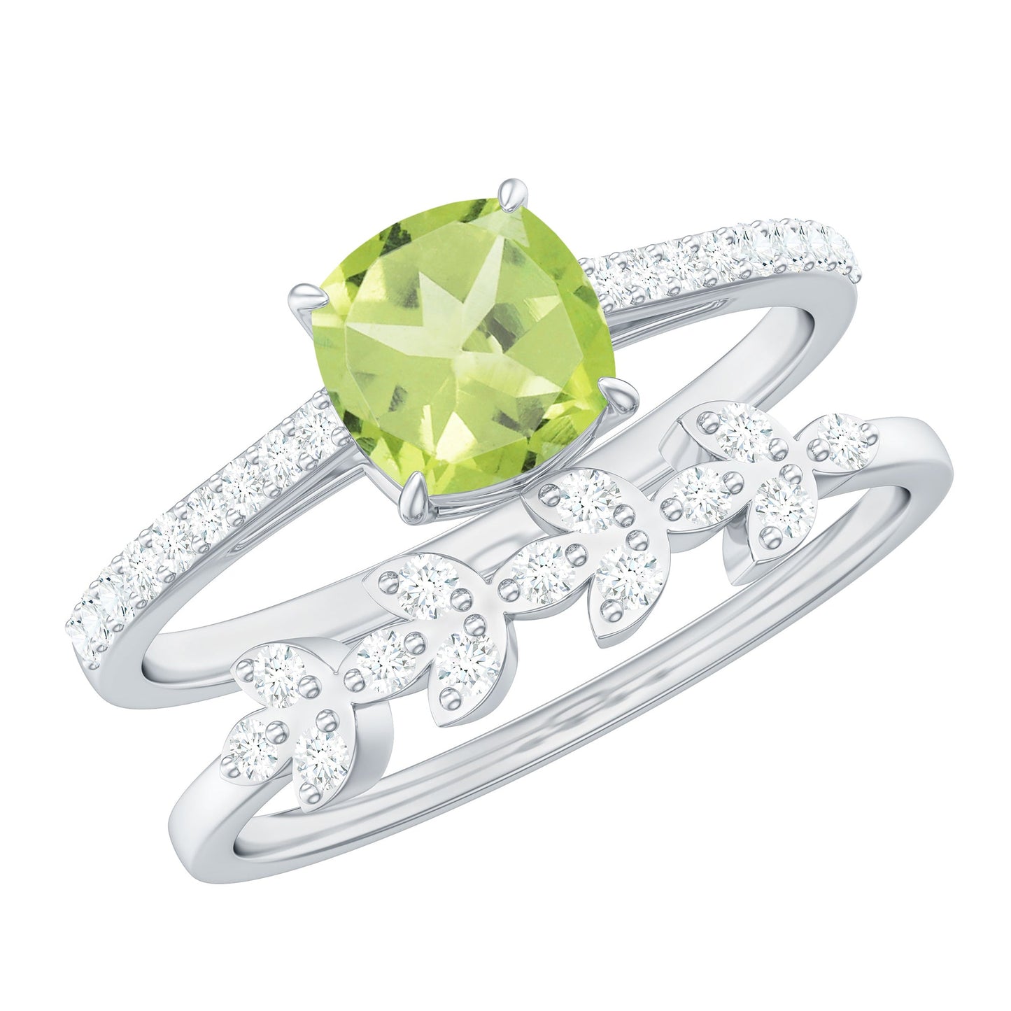 Certified Real 2 Carat Cushion Cut Peridot Engagement Ring with Diamond Enhancer
