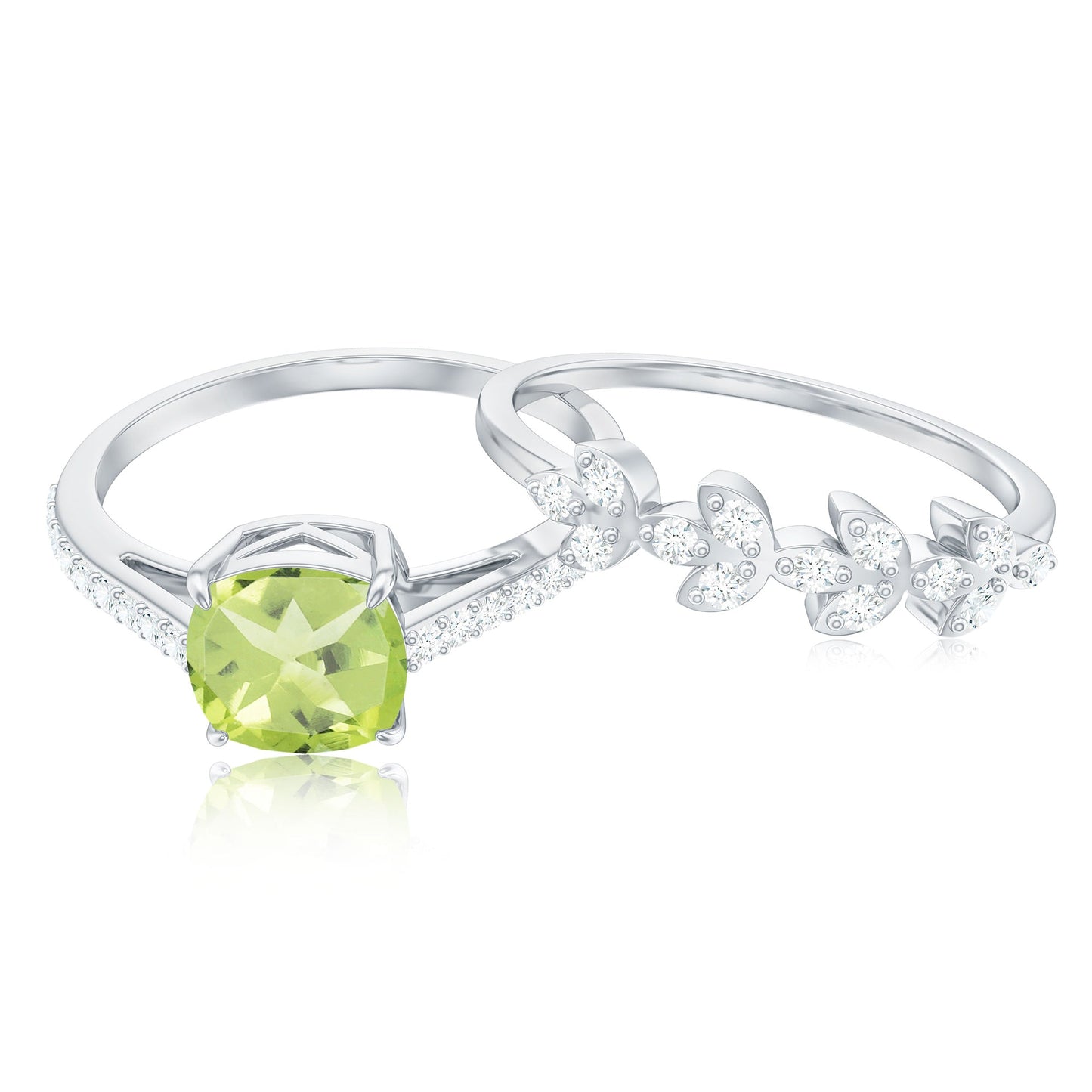 Certified Real 2 Carat Cushion Cut Peridot Engagement Ring with Diamond Enhancer