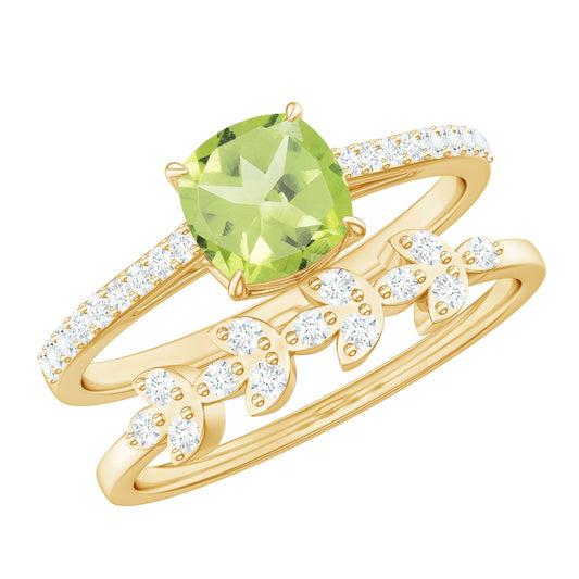 Certified Real 2 Carat Cushion Cut Peridot Engagement Ring with Diamond Enhancer