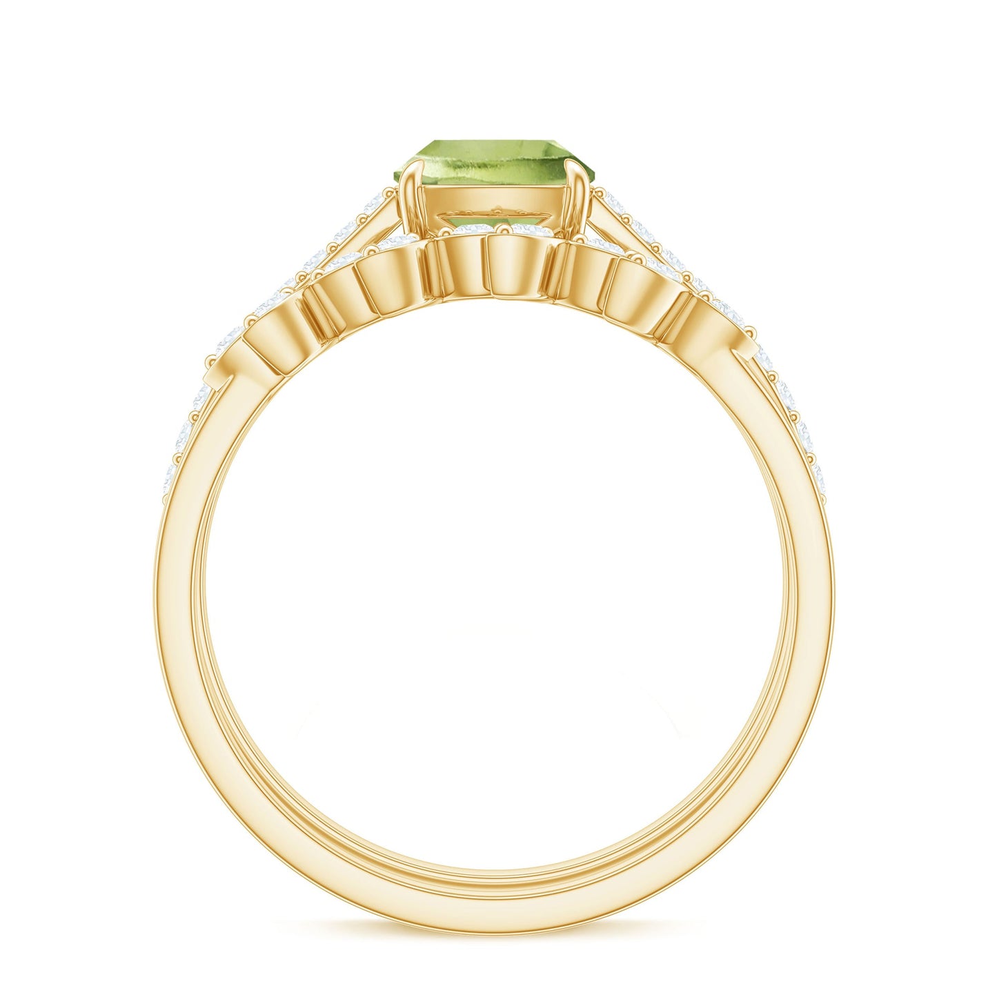 Certified Real 2 Carat Cushion Cut Peridot Engagement Ring with Diamond Enhancer