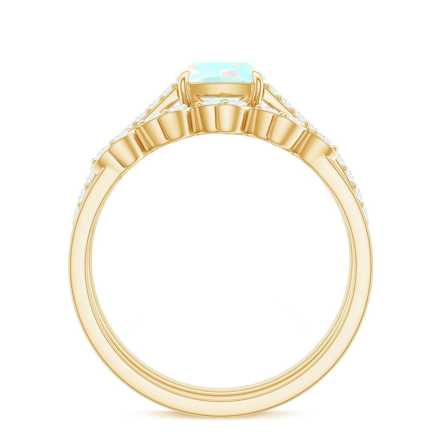 0.8 Carat Cushion Cut Ethiopian Opal Solitaire Ring Set with Diamond Stackable Band