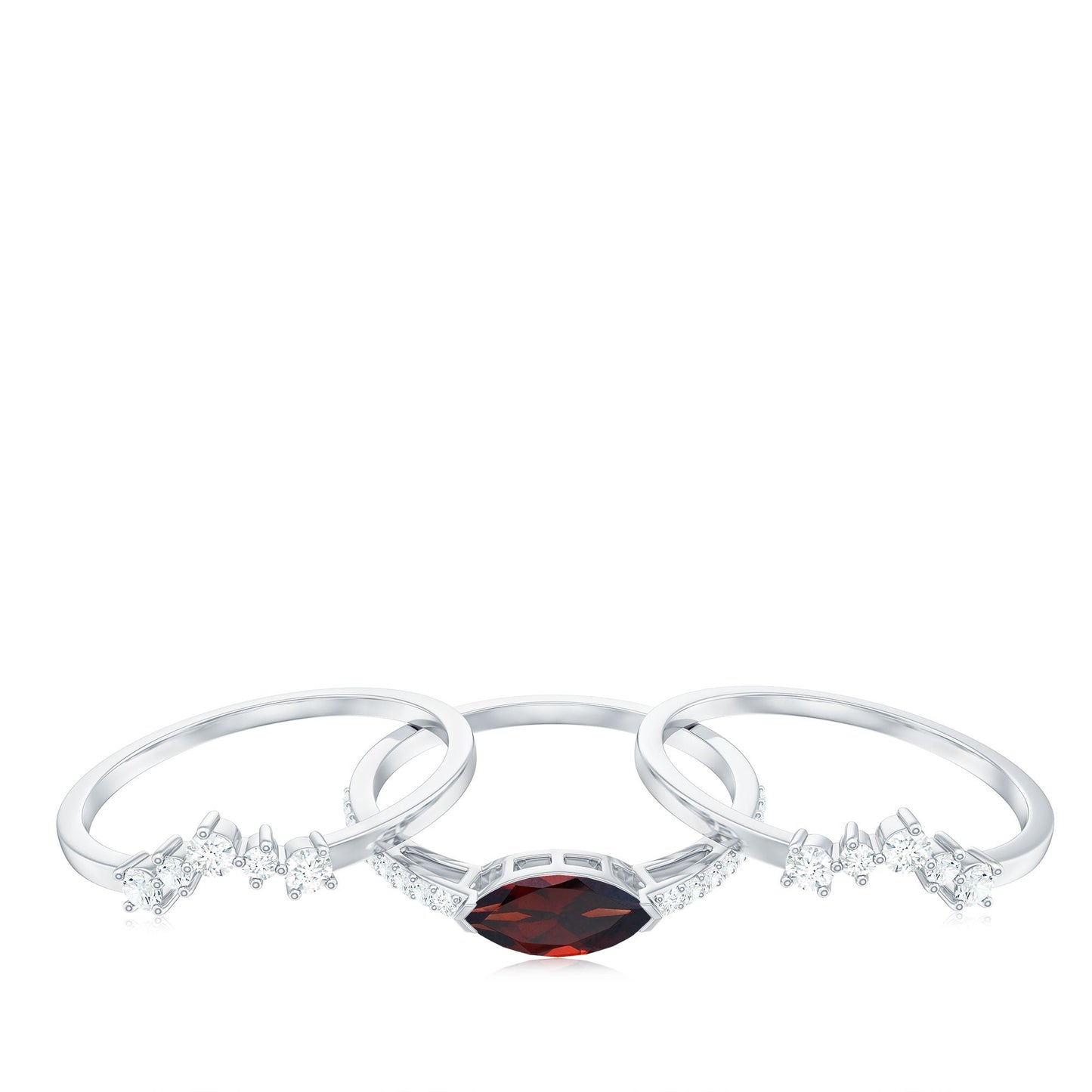 Natural 0.7 Carat Garnet Marquise Engagement Wedding Ring Set of 3 with Diamond