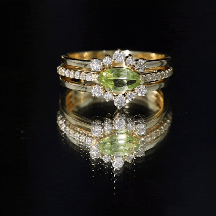 0.7 Carat East West Style Peridot 3 Piece Bridal Ring Set with Diamond