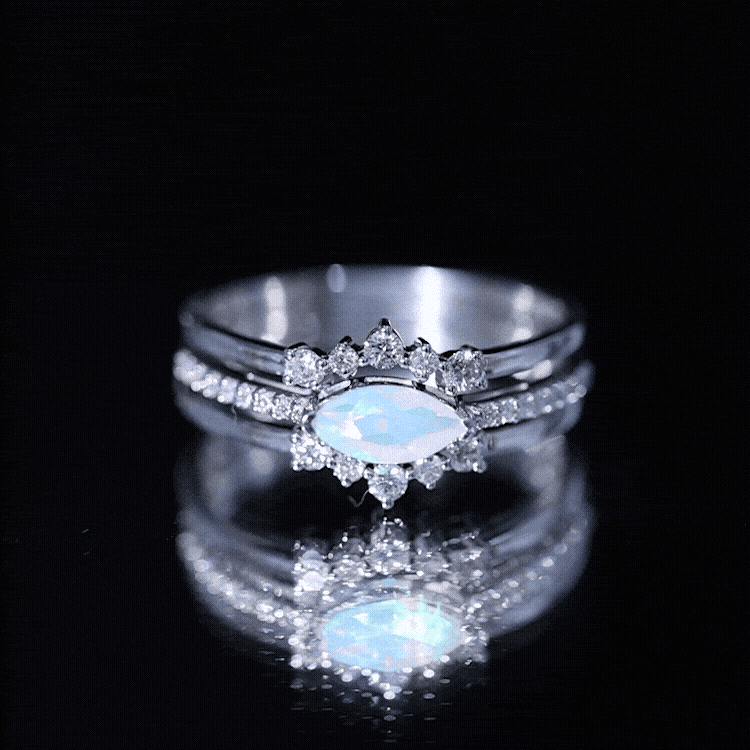 Certified Real Ethiopian Opal Diamond Wedding Bridal Ring Set of 3