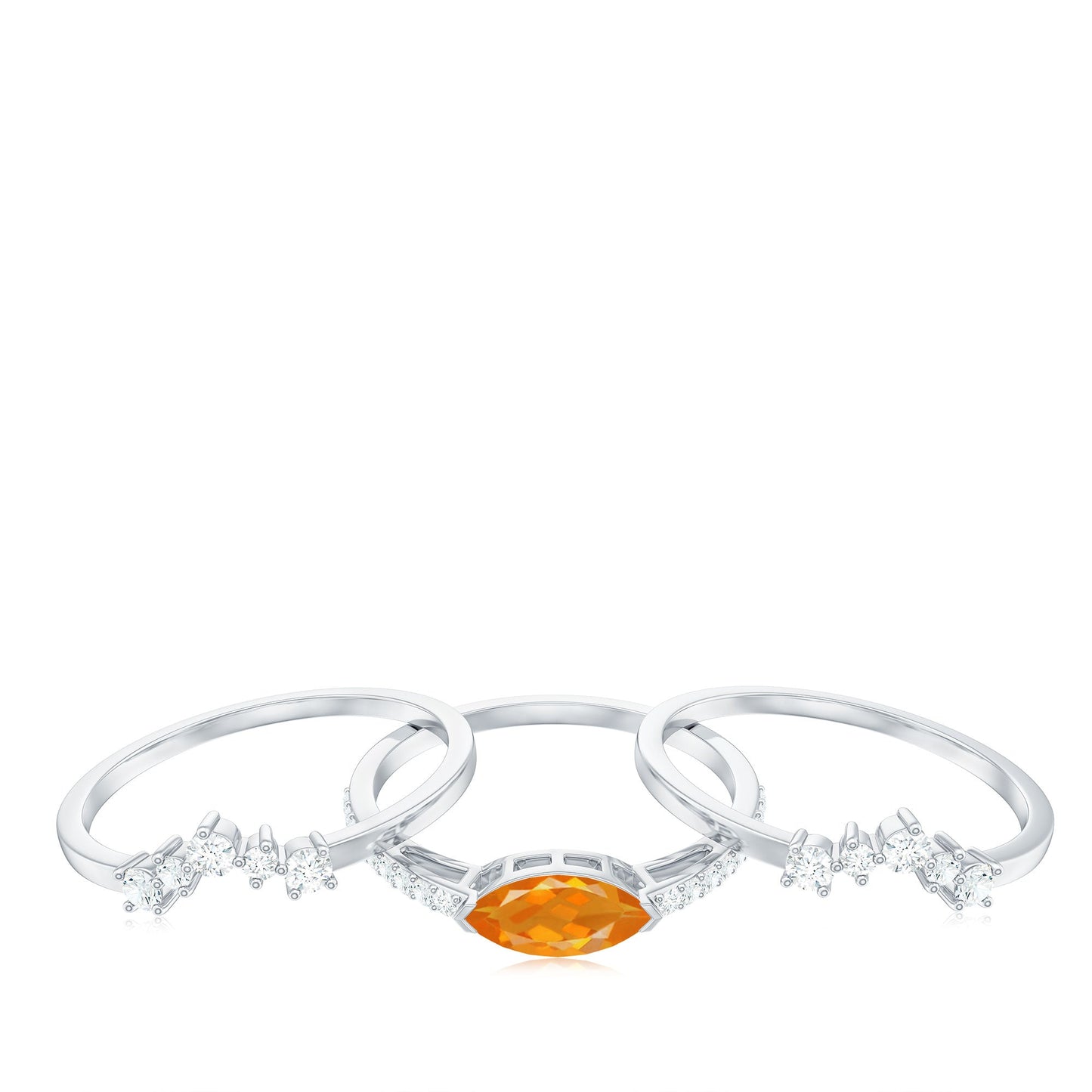 Marquise Shape Fire Opal Ring Set with Diamond