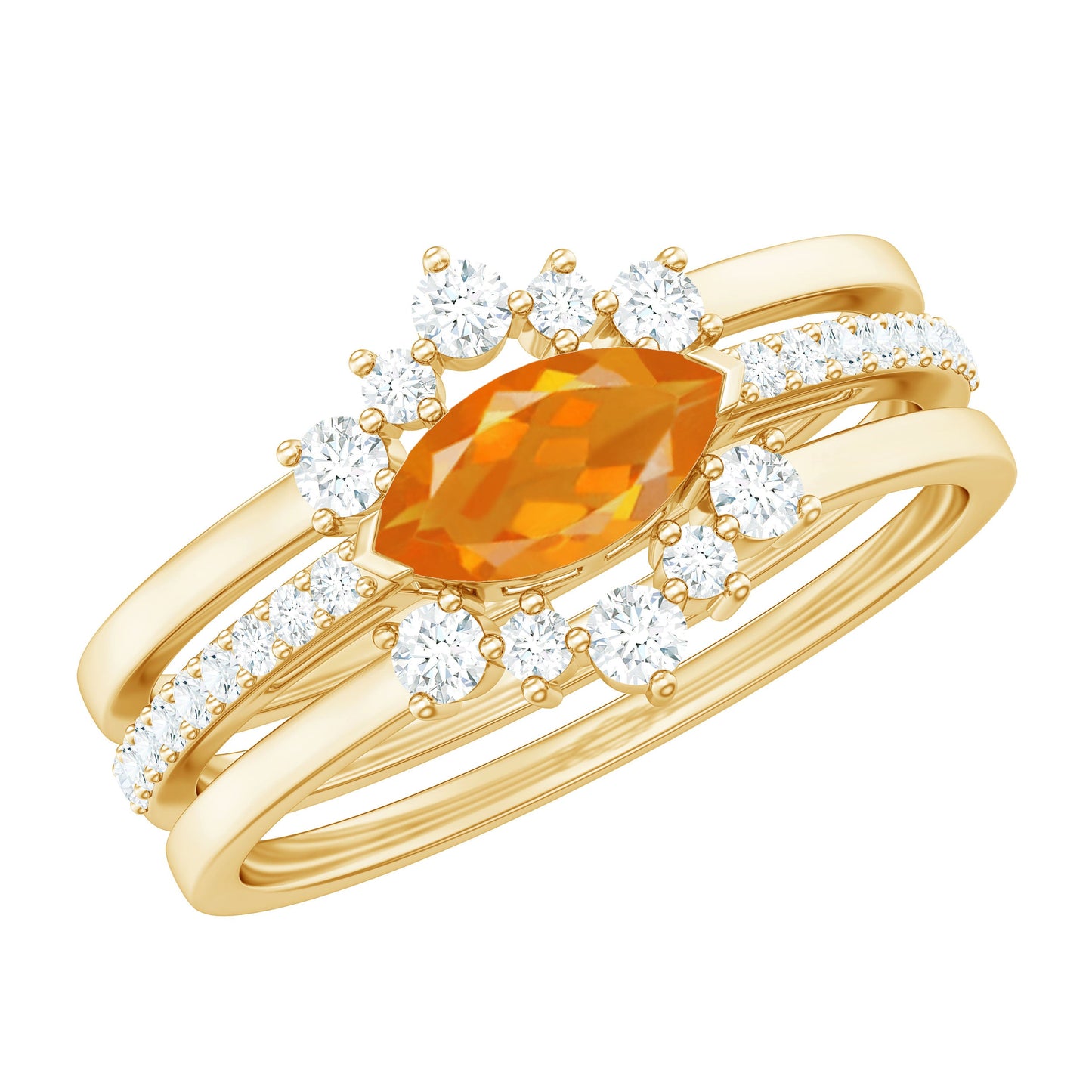 Marquise Shape Fire Opal Ring Set with Diamond