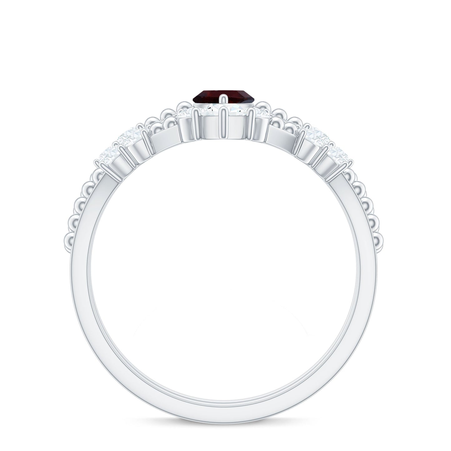 Certified Real Marquise Garnet Diamond Wedding Bridal Ring Set