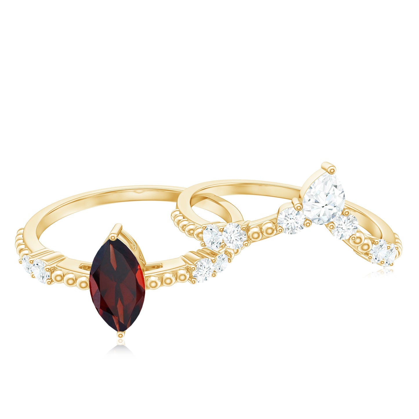 Certified Real Marquise Garnet Diamond Wedding Bridal Ring Set