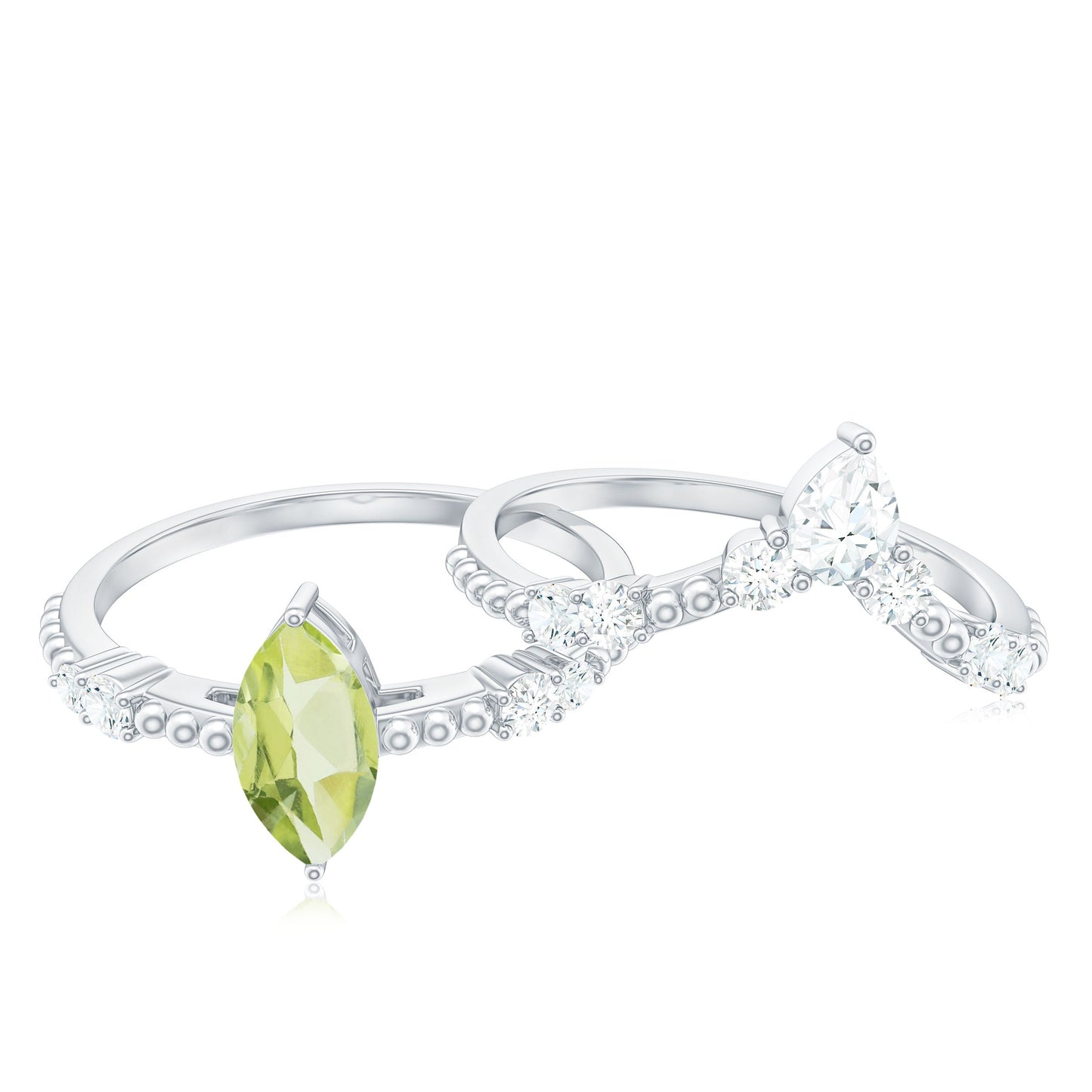 Natural Peridot Marquise Engagement Ring With Wedding Band
