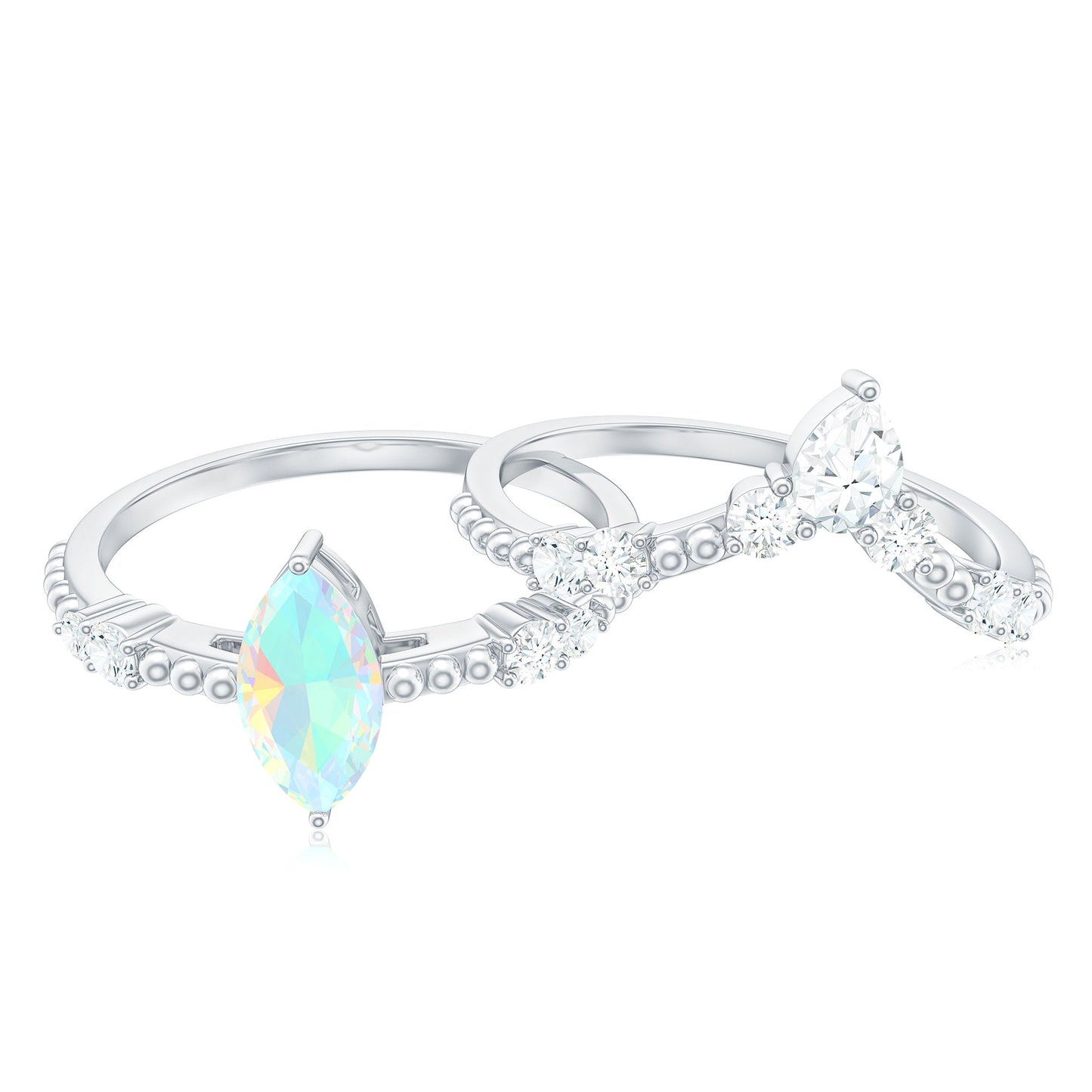 Certified 0.5 Carat Real Ethiopian Opal Marquise Engagement Wedding Ring Set of 2