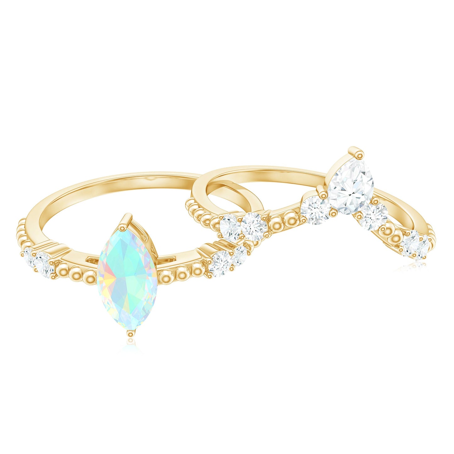 Certified 0.5 Carat Real Ethiopian Opal Marquise Engagement Wedding Ring Set of 2