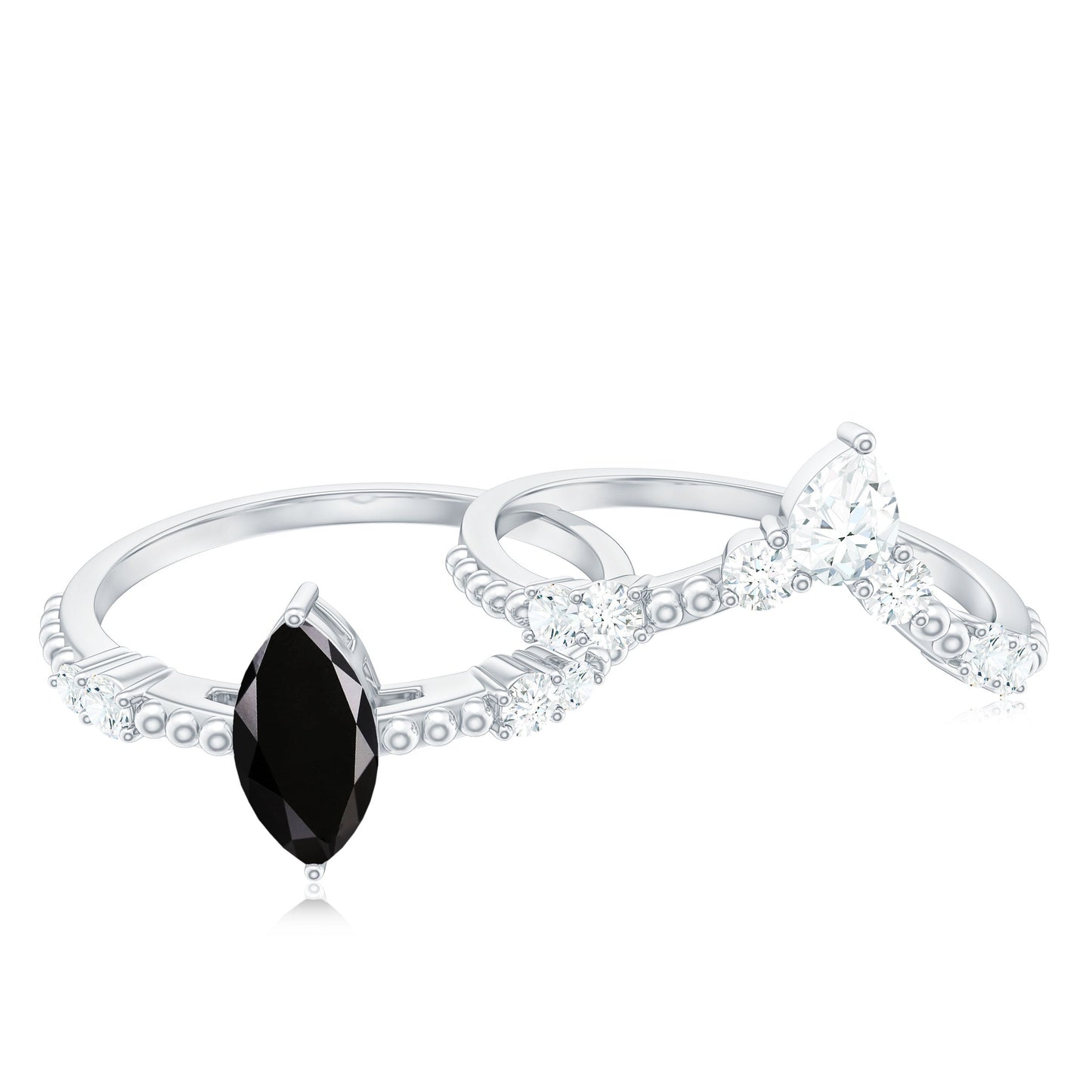 Natural Black Spinel Wedding Engagement Ring Set with Moissanite
