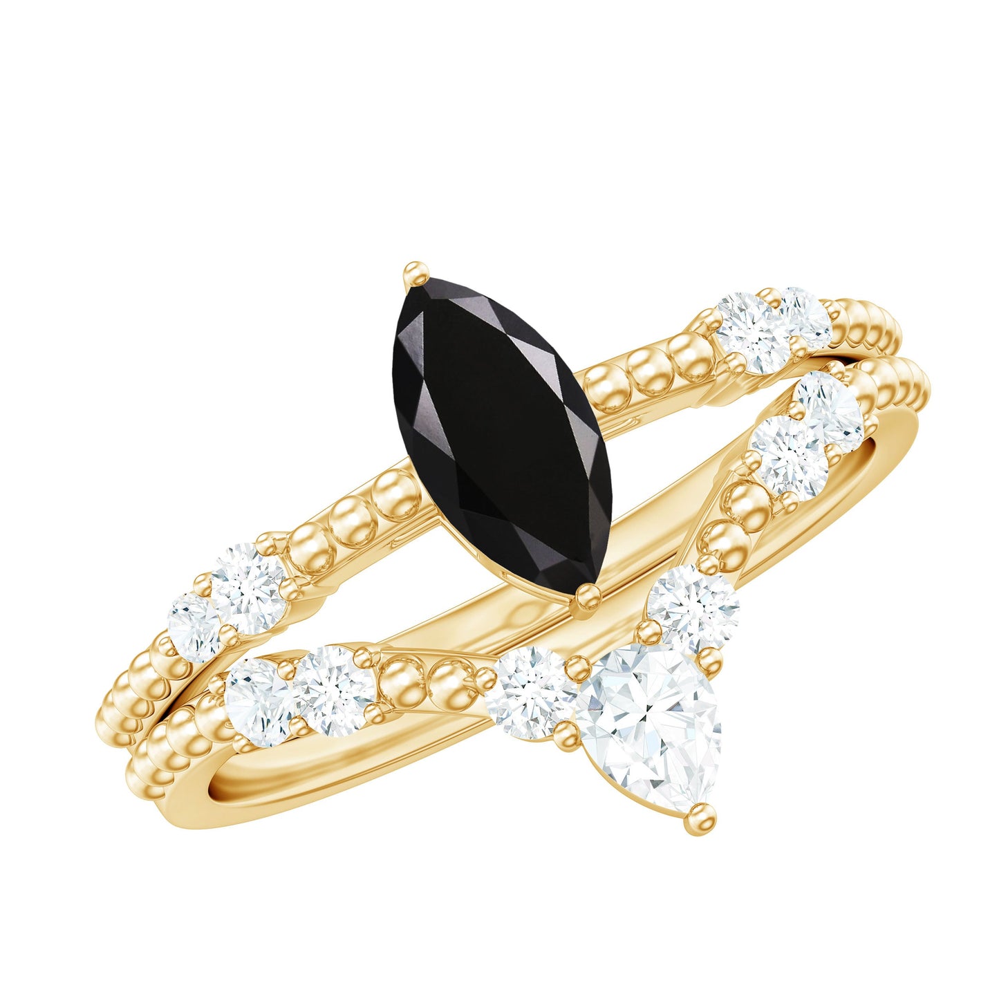 Natural Black Spinel Wedding Engagement Ring Set with Moissanite