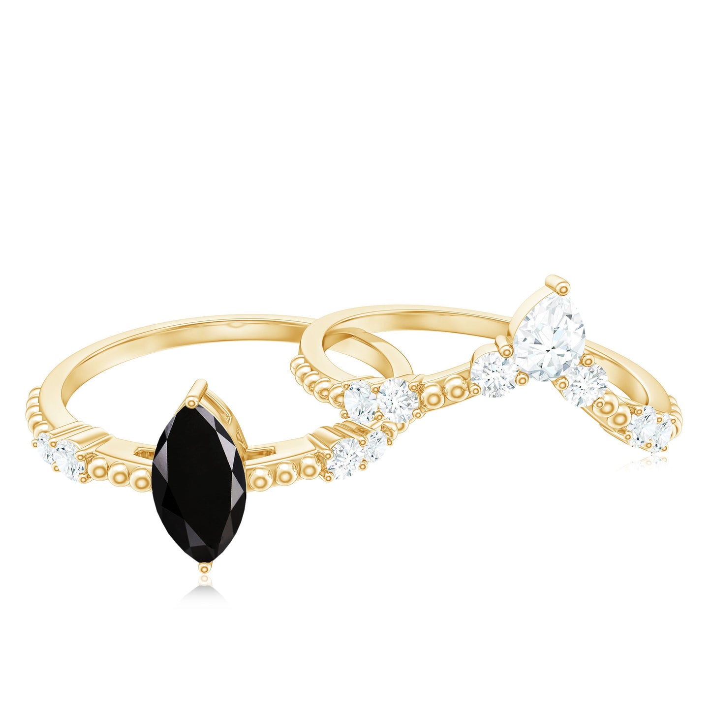 Natural Black Spinel Wedding Engagement Ring Set with Moissanite