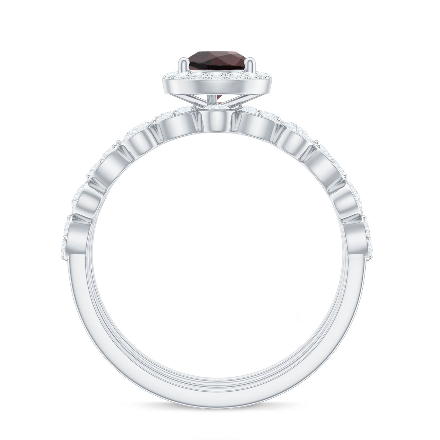 Real 0.8 Carat Pear Shape Garnet 3 Piece Wedding Ring Set