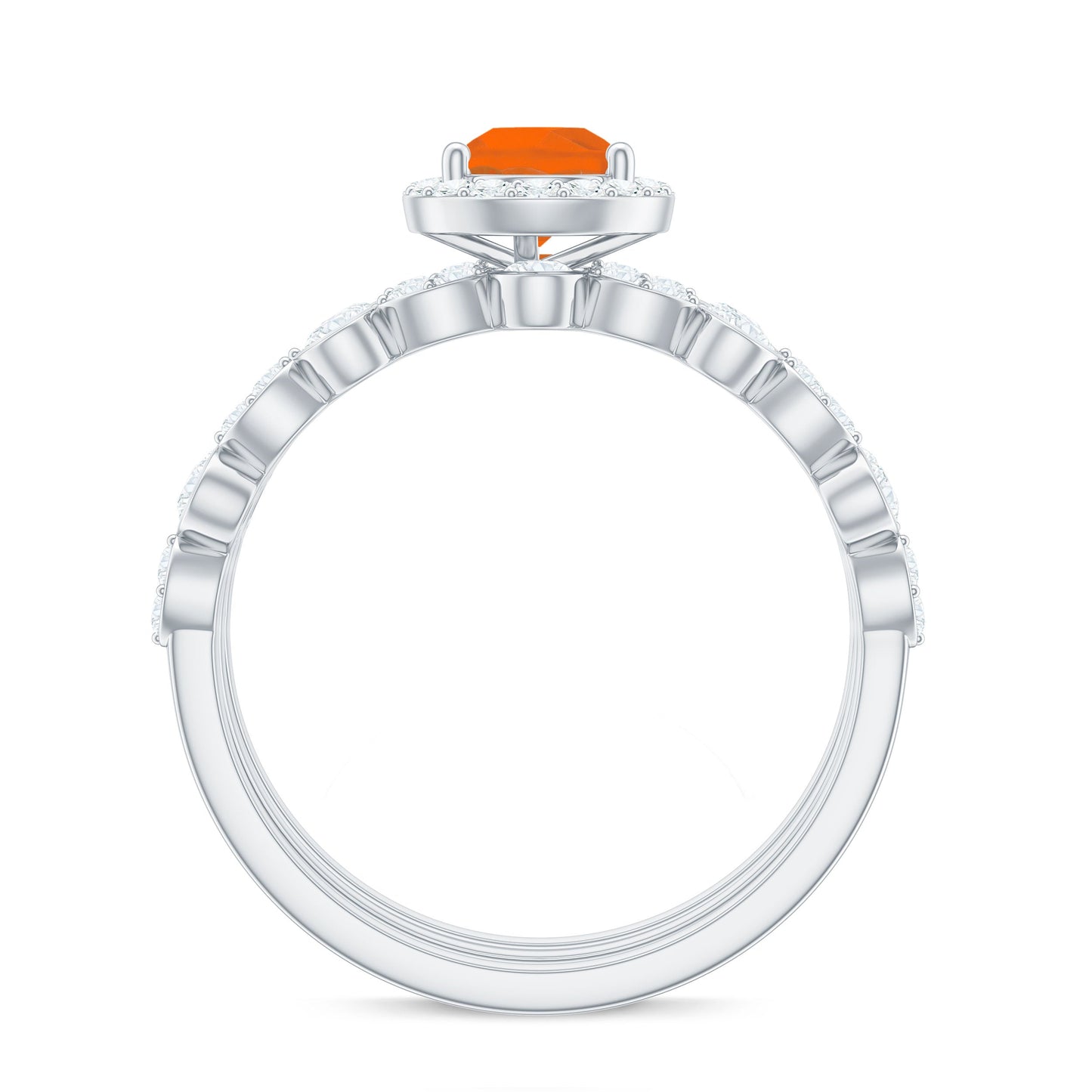 Pear Cut Fire Opal Bridal Trio Ring Set with Moissanite Band