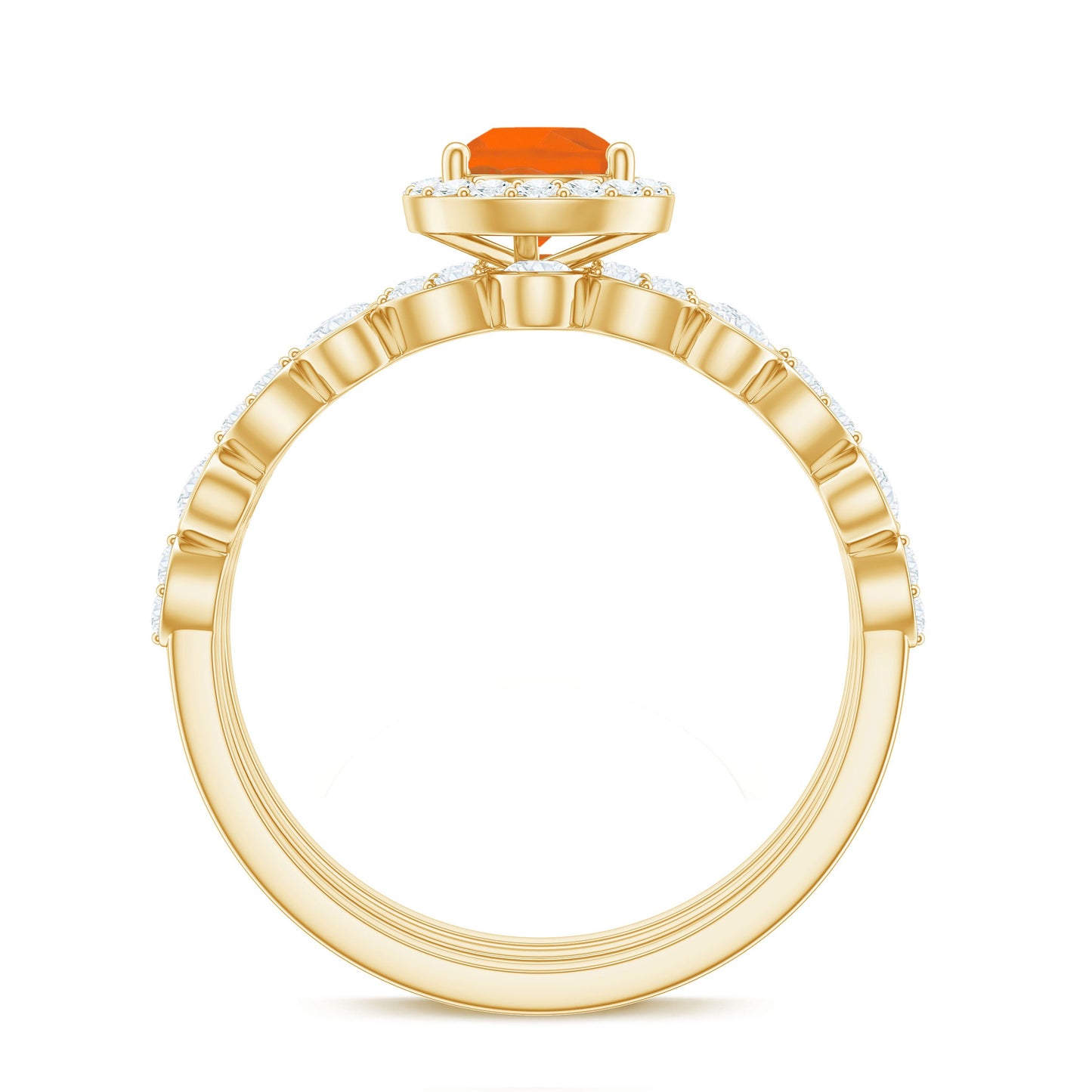 Pear Cut Fire Opal Bridal Trio Ring Set with Moissanite Band