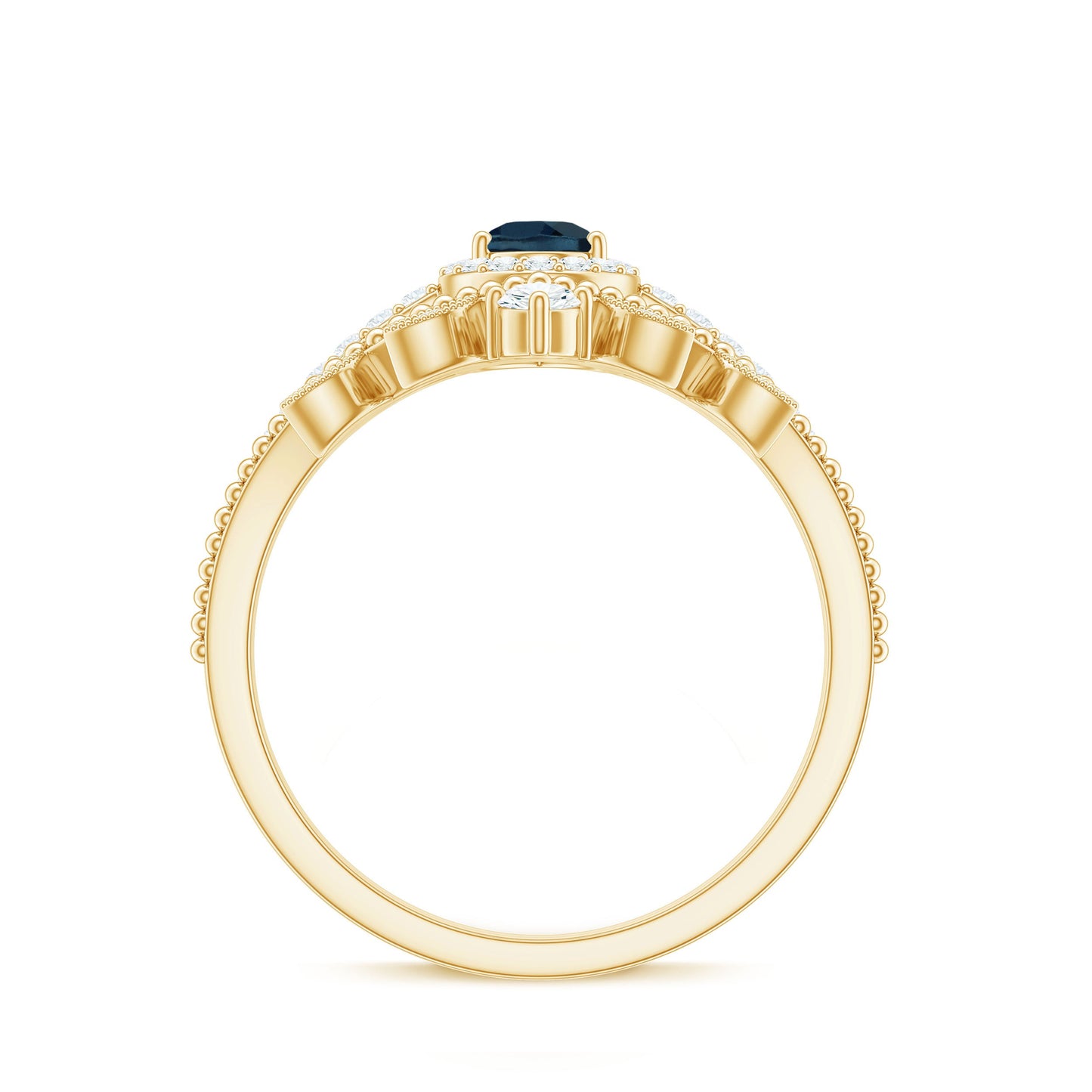 Vintage Style London Blue Topaz and Diamond Teardrop Wedding Ring Set