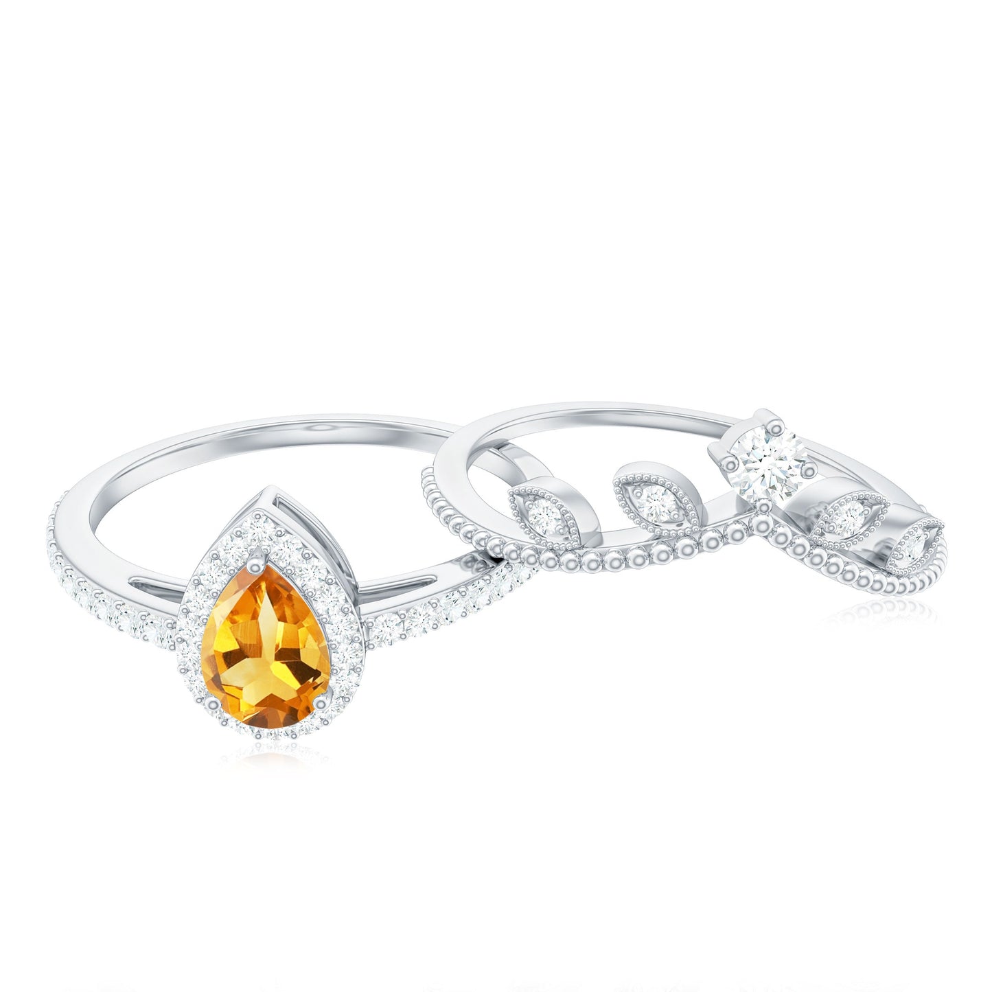 Certified Citrine and Diamond Teardrop Engagement Ring with Enhancer